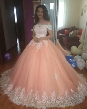 Elegant Lace Off The Shoulder Tulle Ball Gowns Quinceanera Dresses