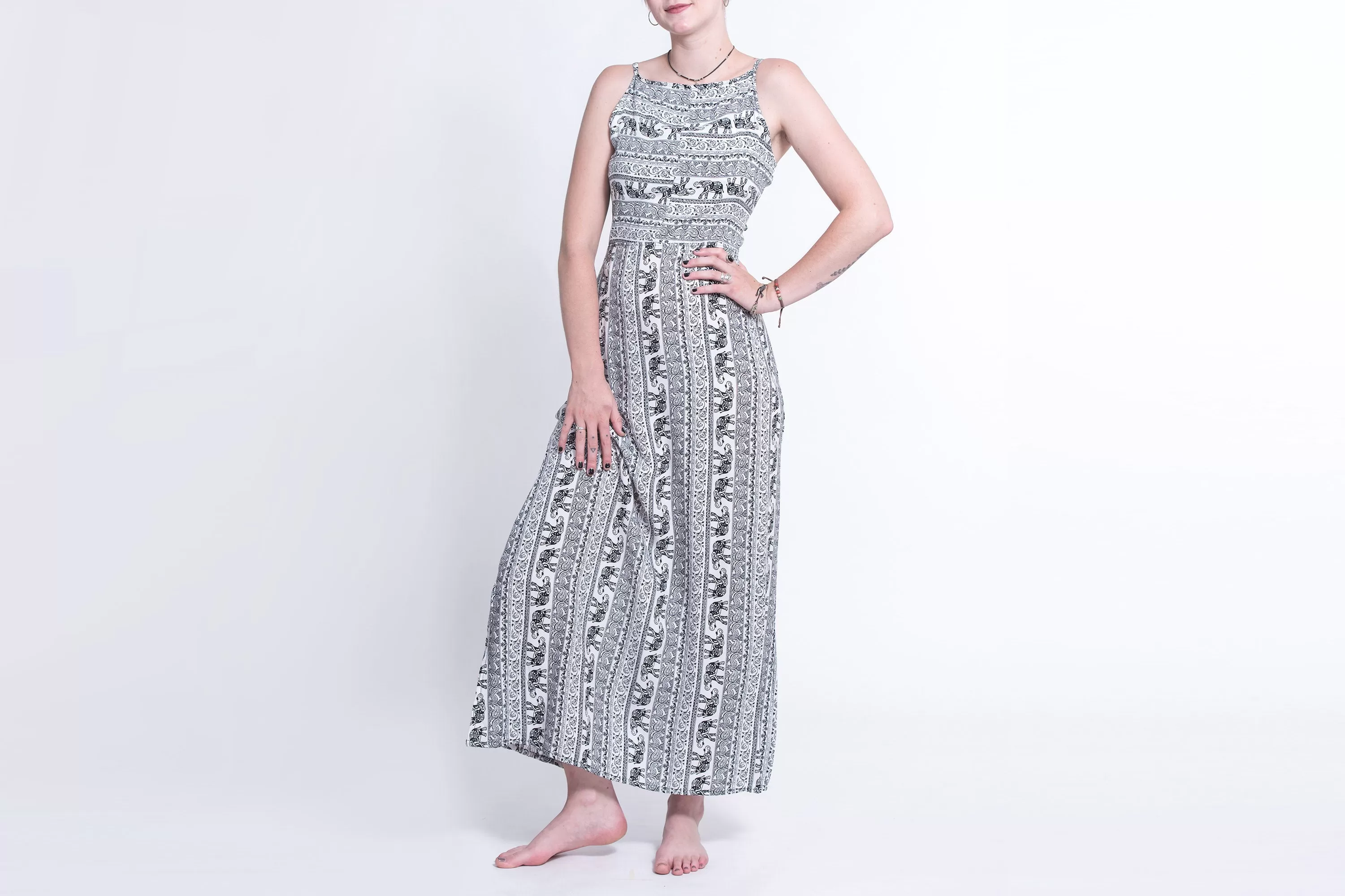 Elephant Paisley Tie Back Maxi Dress in White