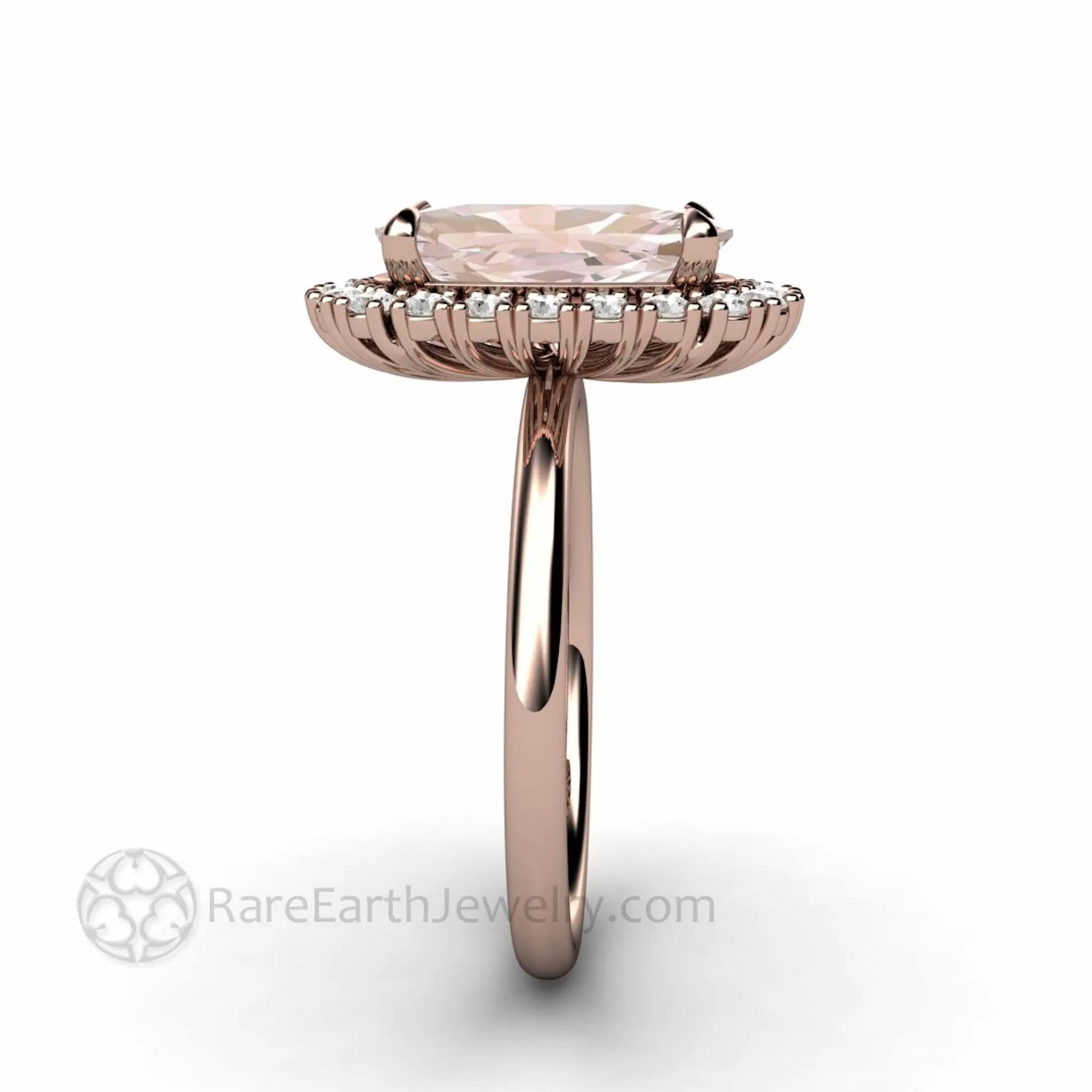 Elongated Cushion Cut Morganite Engagement Ring with Diamond Halo