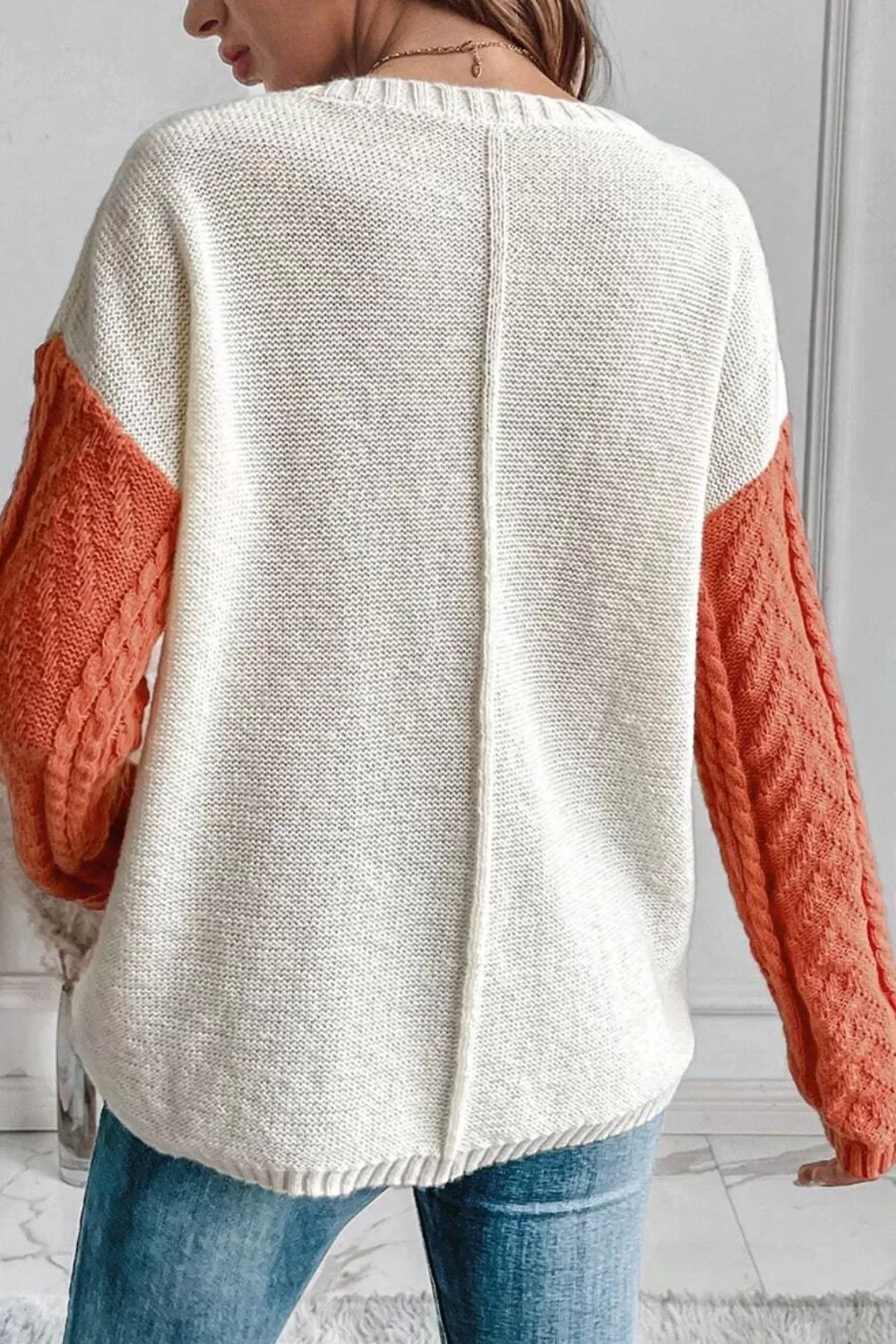 Explore More Collection - Color Block Round Neck Long Sleeve Sweater