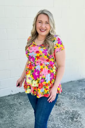 Eyes On Her Floral Tiered Babydoll Top, Yellow