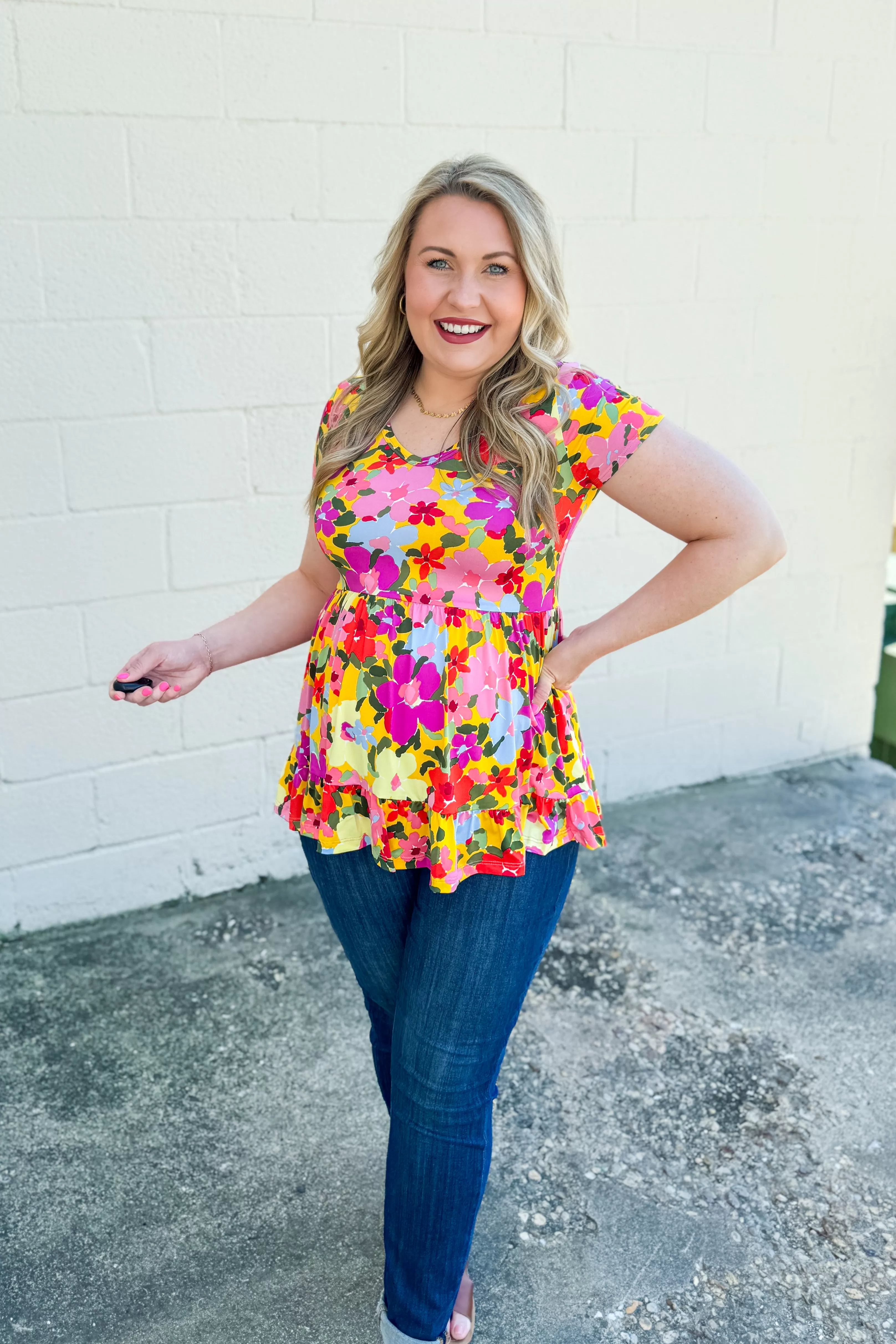 Eyes On Her Floral Tiered Babydoll Top, Yellow