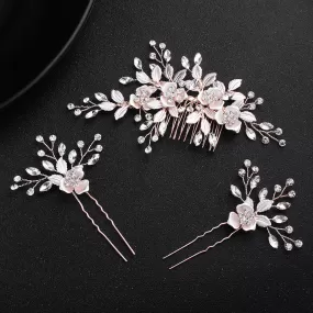 Flower Leaves Bridal Tiara Hair Accessories Rose Elements Hair Side Comb Elegant Hair Accessories