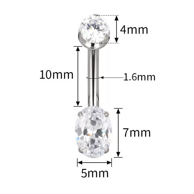 G23 Titanium Internally Threaded Prong Set Oval CZ Belly Ring