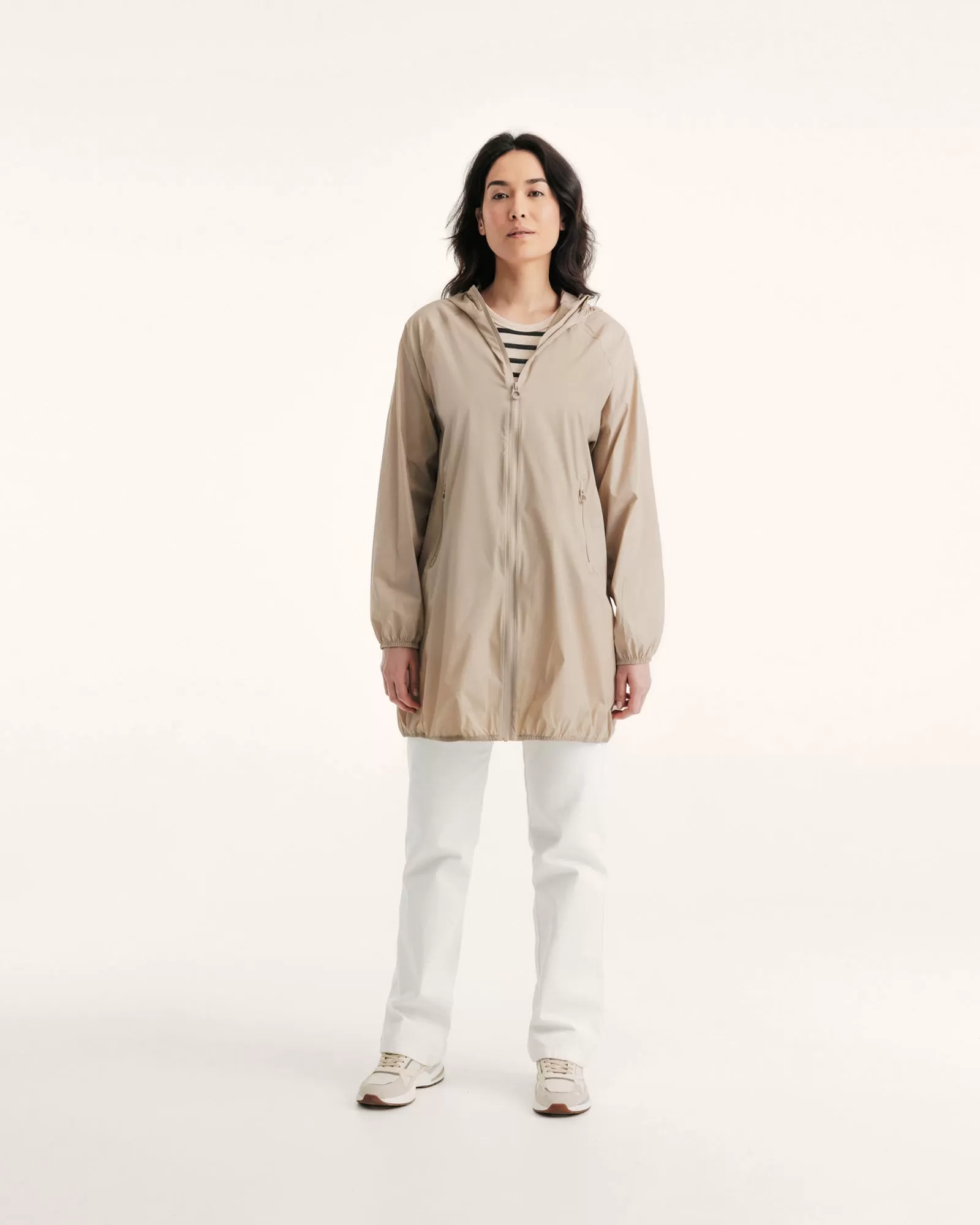 Glendale long waterproof jacket with hood Beige