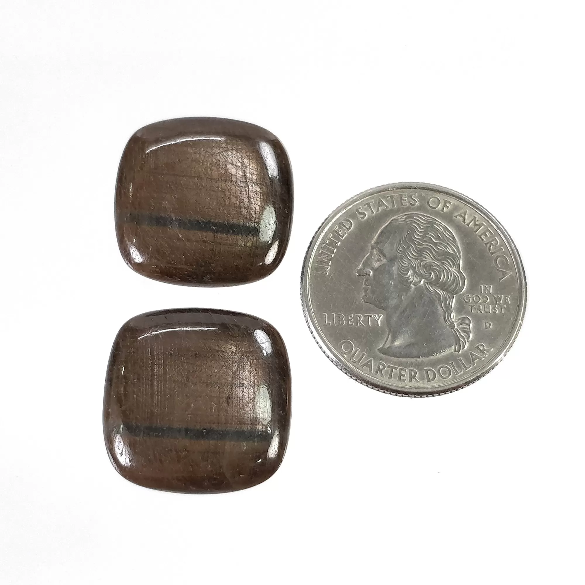 Golden Brown Chocolate SAPPHIRE Gemstone Cabochon : 43.95cts Natural Untreated Sapphire Cushion Shape 20mm Pair