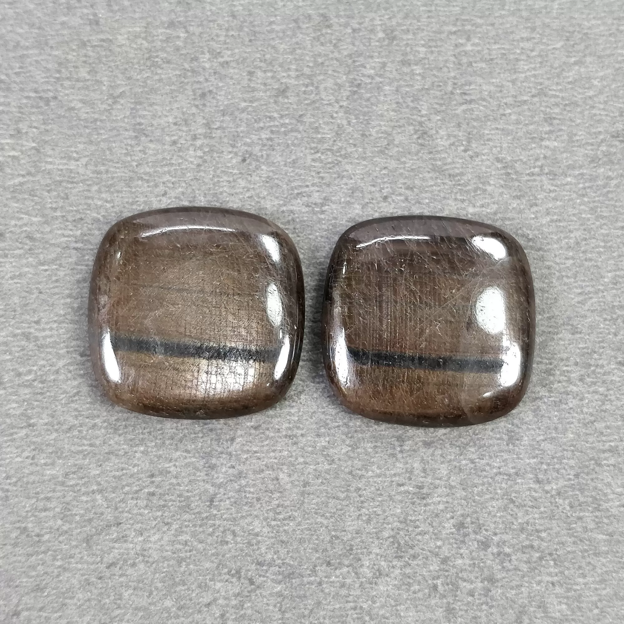 Golden Brown Chocolate SAPPHIRE Gemstone Cabochon : 43.95cts Natural Untreated Sapphire Cushion Shape 20mm Pair