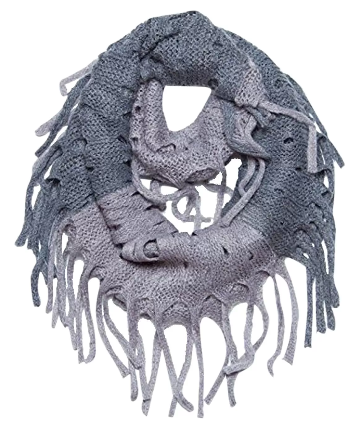 Grey Mix Peach Couture Warm Bohemian Crochet Hand Knitted Fringe Infinity Loop Scarf Wrap