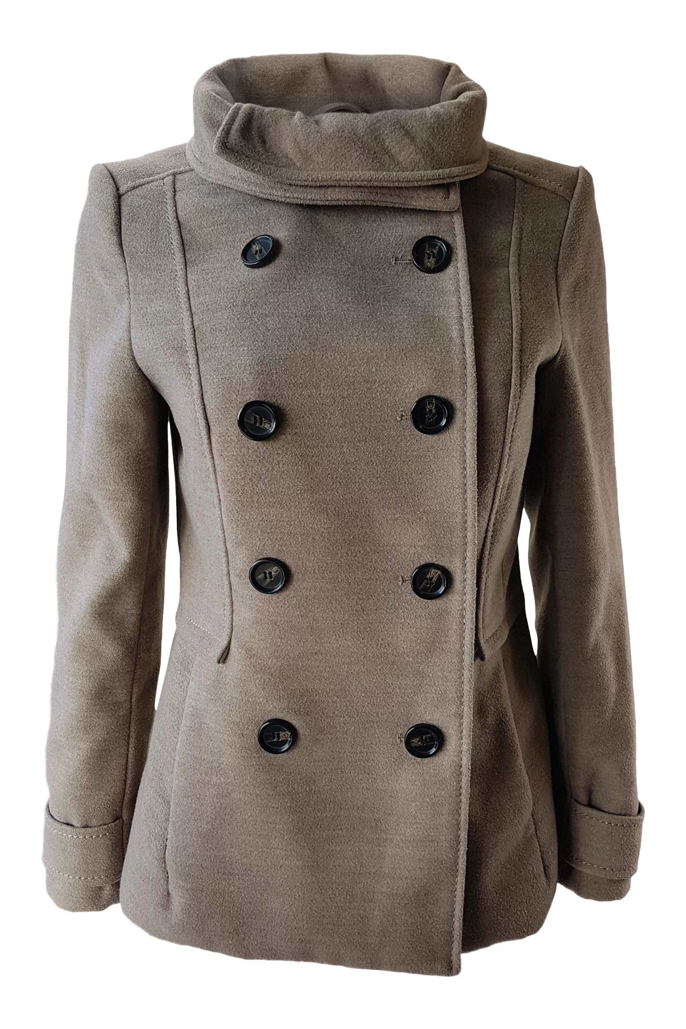 H&M 1990s Vintage Tan Brown Women's Double Breasted Pea Coat (36)