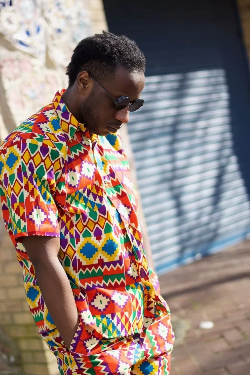 Kente Shirt in Orange Print - Festival Shirt