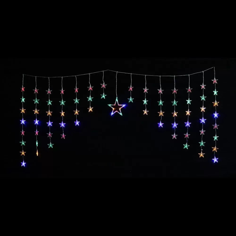 LED Flashing Multicolour Star Curtain (2m)