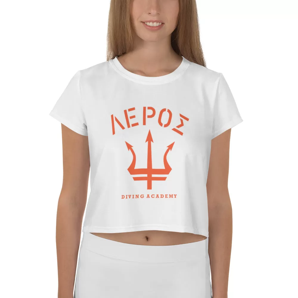 Leros Diving Academy 1991 Orange Logo Crop Tee