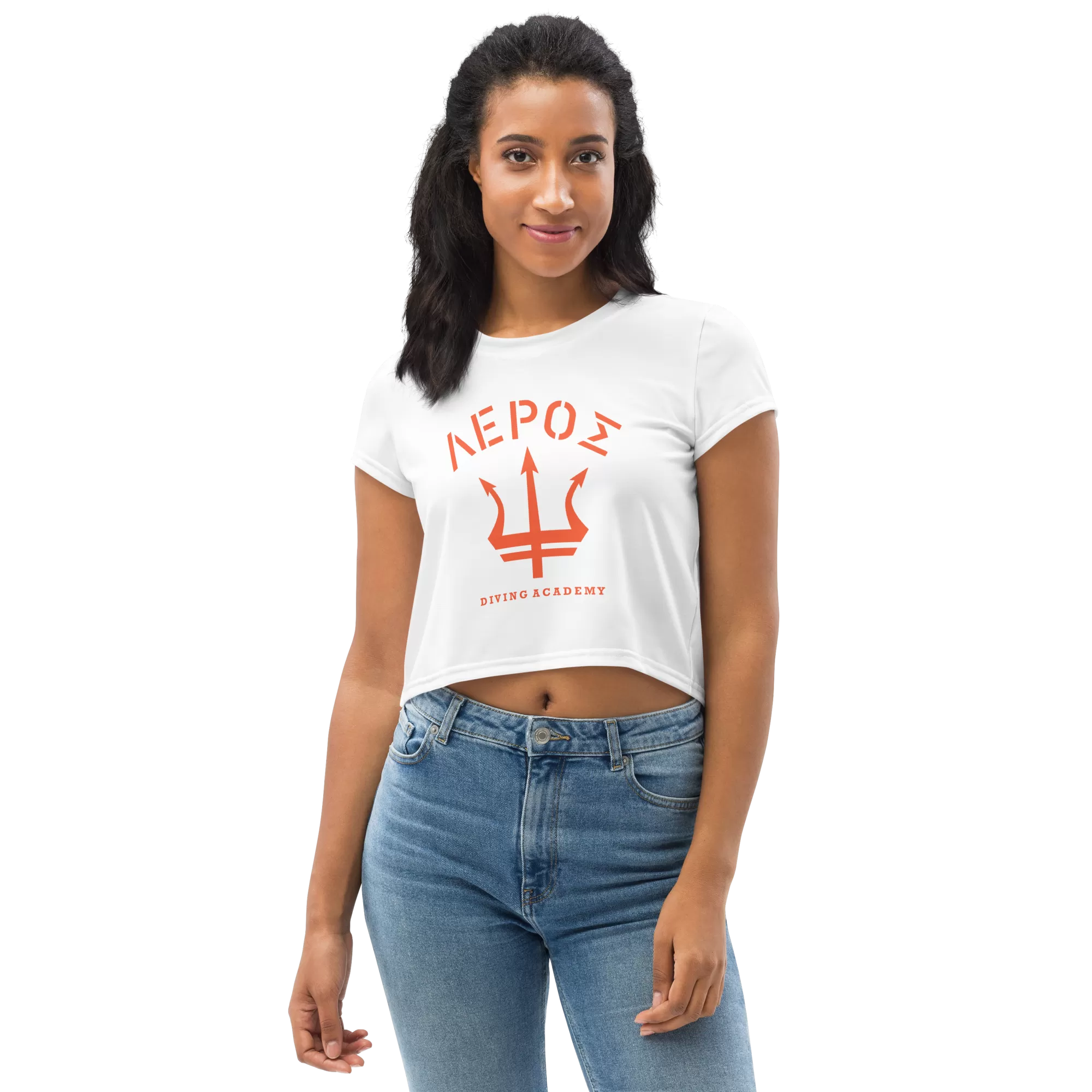 Leros Diving Academy 1991 Orange Logo Crop Tee