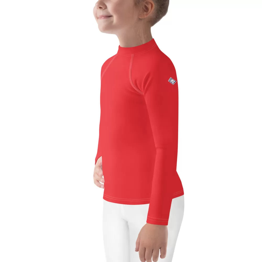 Little Fashionista: Girls' Long Sleeve Solid Color Rash Guards - Scarlet