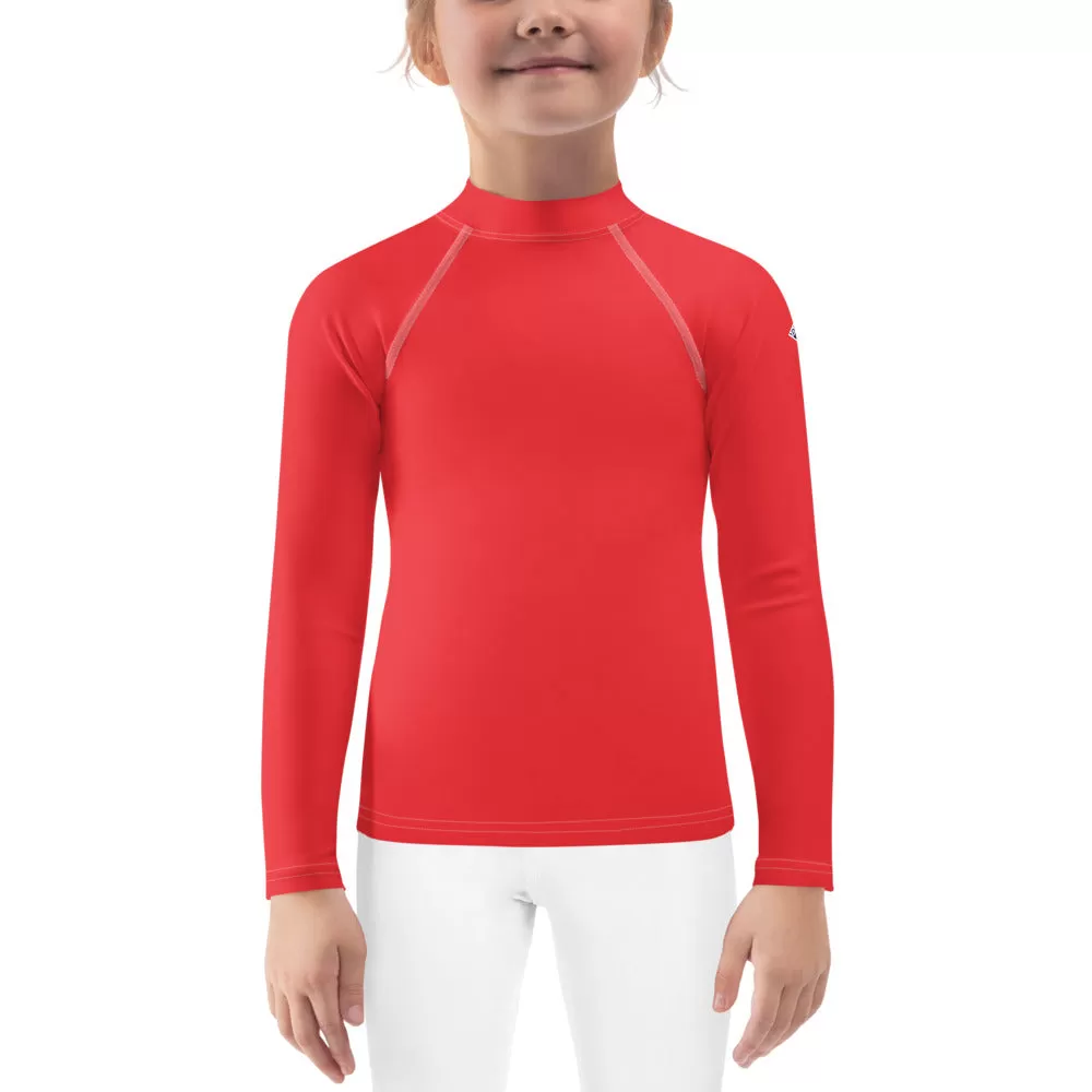 Little Fashionista: Girls' Long Sleeve Solid Color Rash Guards - Scarlet