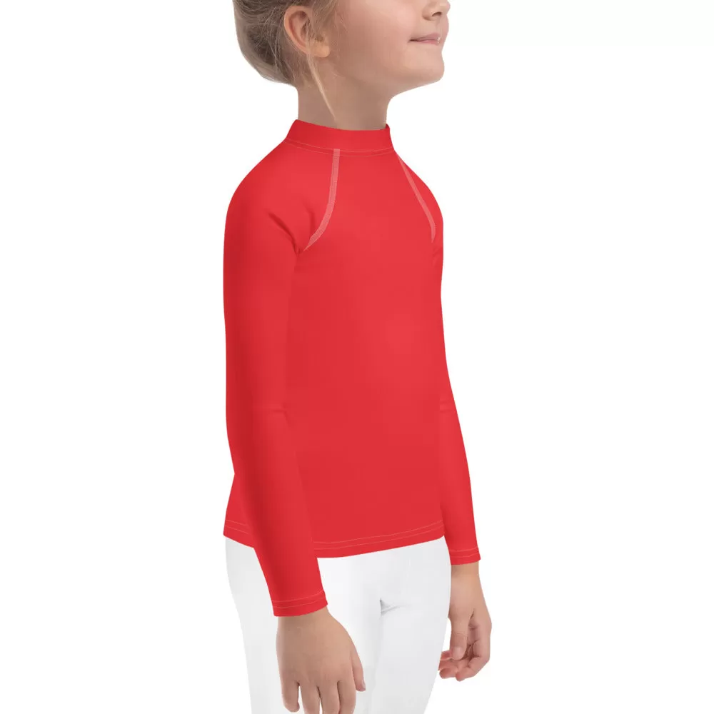 Little Fashionista: Girls' Long Sleeve Solid Color Rash Guards - Scarlet