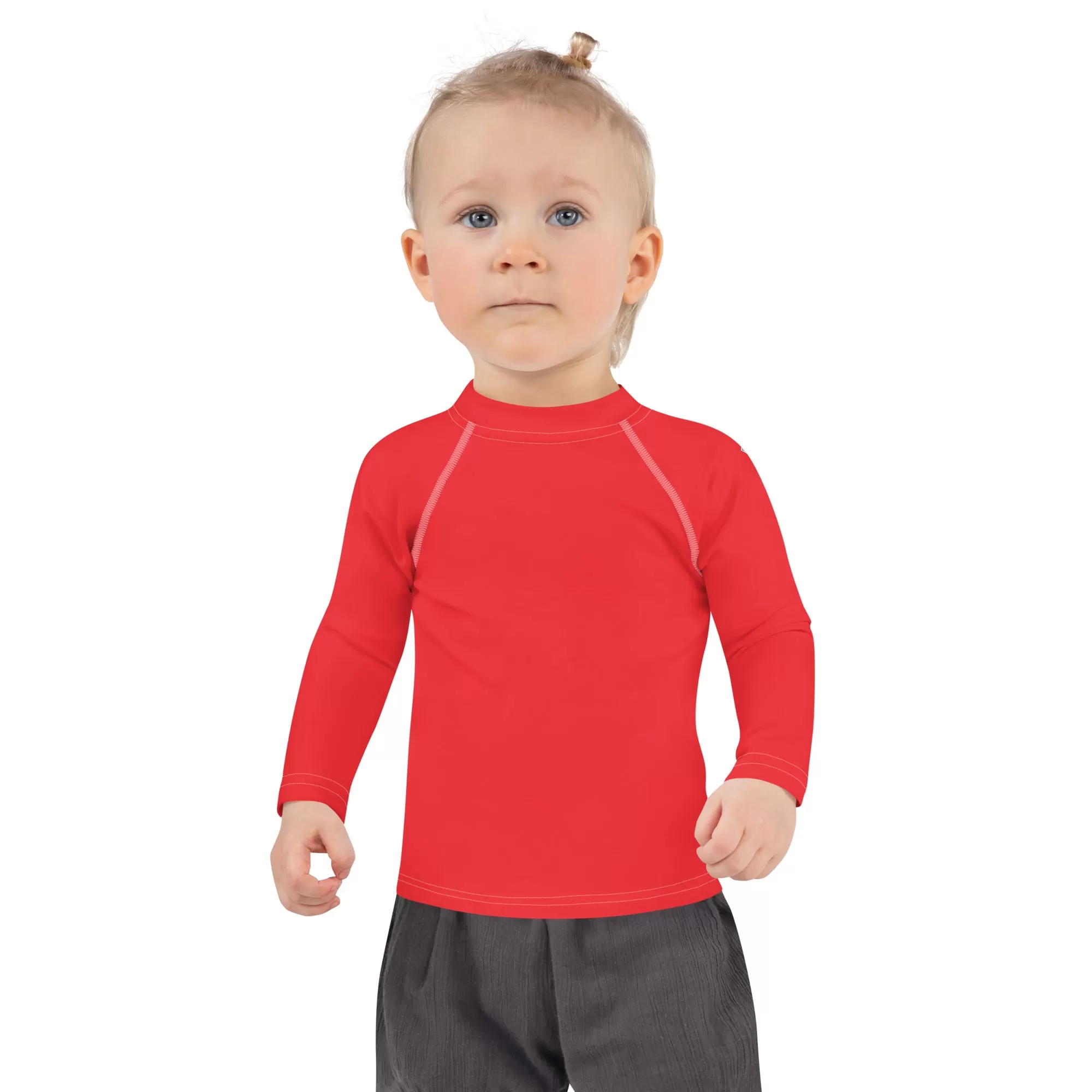 Little Fashionista: Girls' Long Sleeve Solid Color Rash Guards - Scarlet