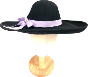 lock & co hatters Black Portobello Fedora Velour Hat With Purple Bow One Size