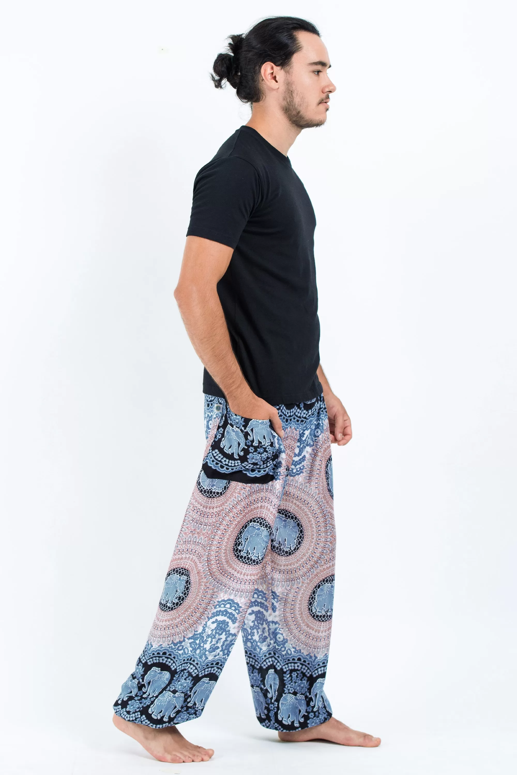 Mandala Elephant Men's Elephant Pants in Silver Gray