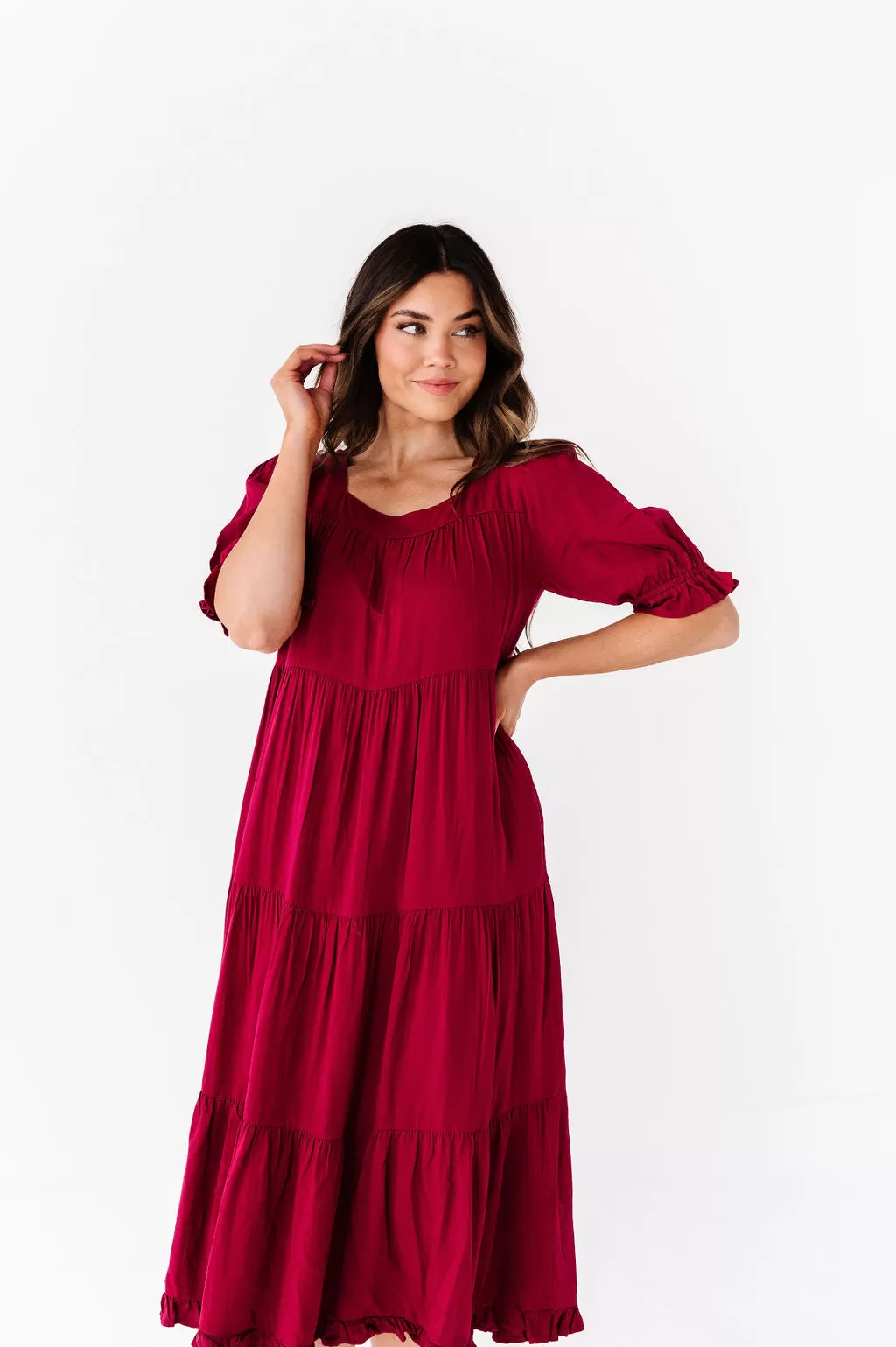 Matilda Tiered Dress in Wine