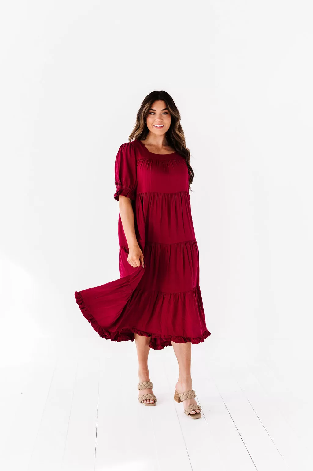 Matilda Tiered Dress in Wine