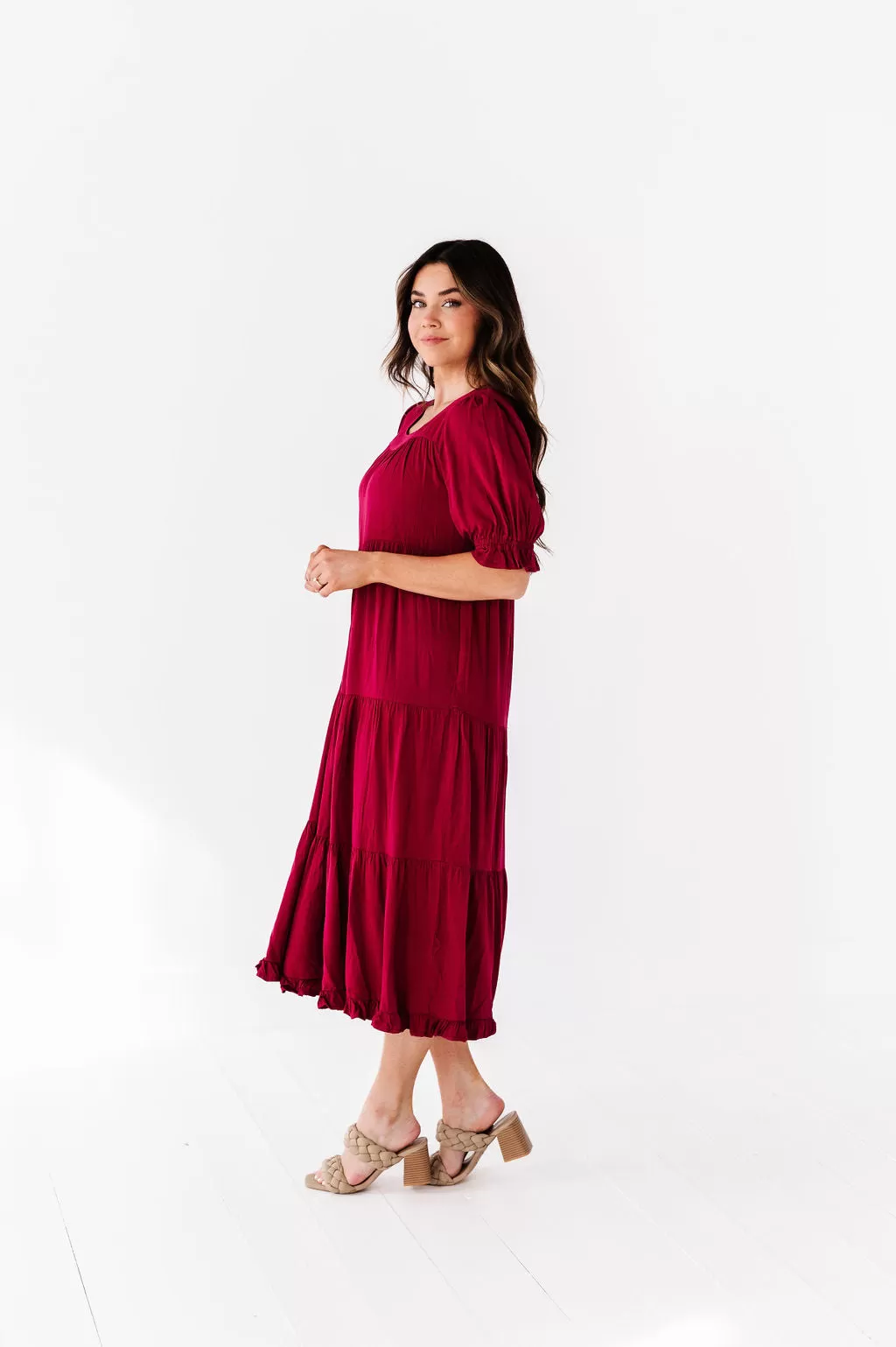 Matilda Tiered Dress in Wine