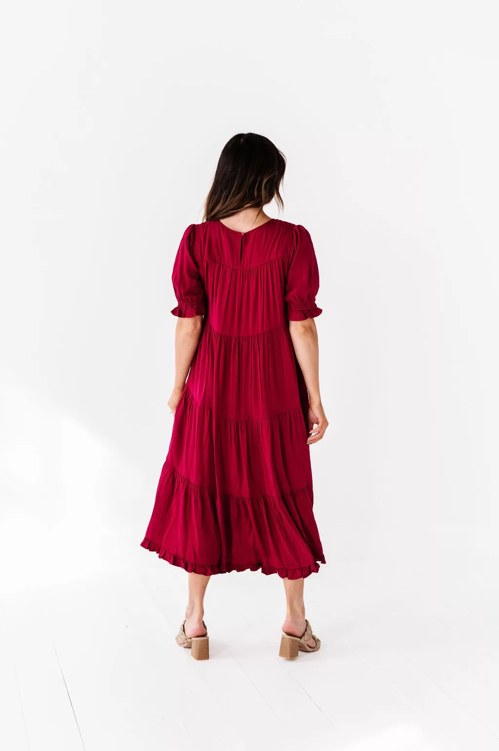 Matilda Tiered Dress in Wine