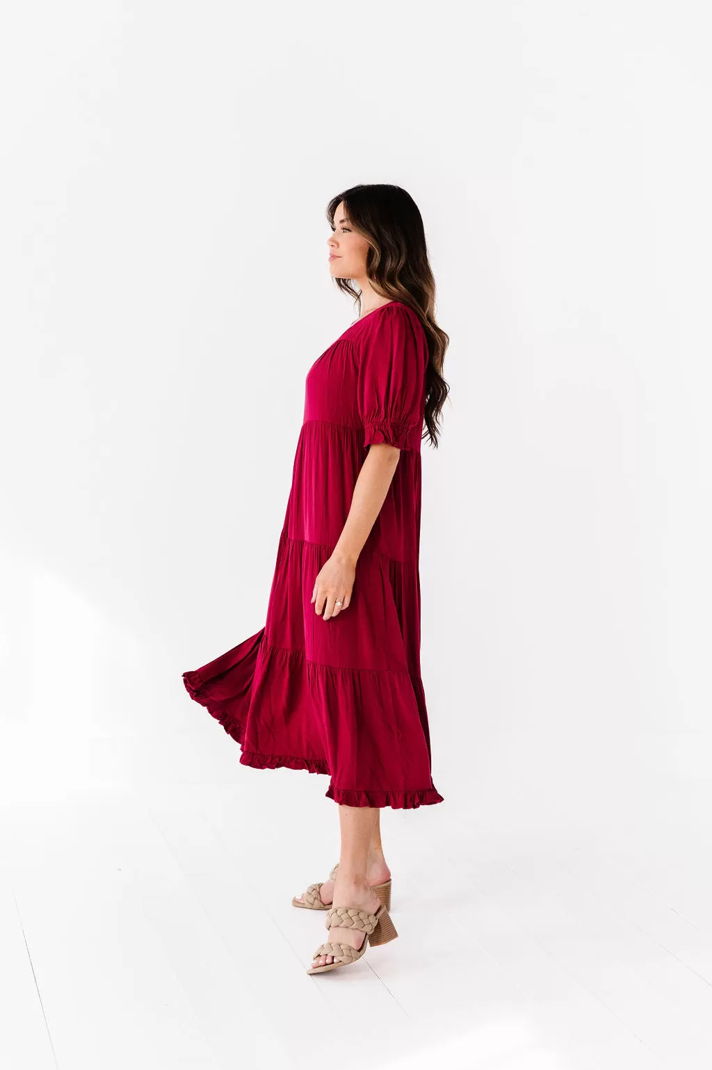 Matilda Tiered Dress in Wine