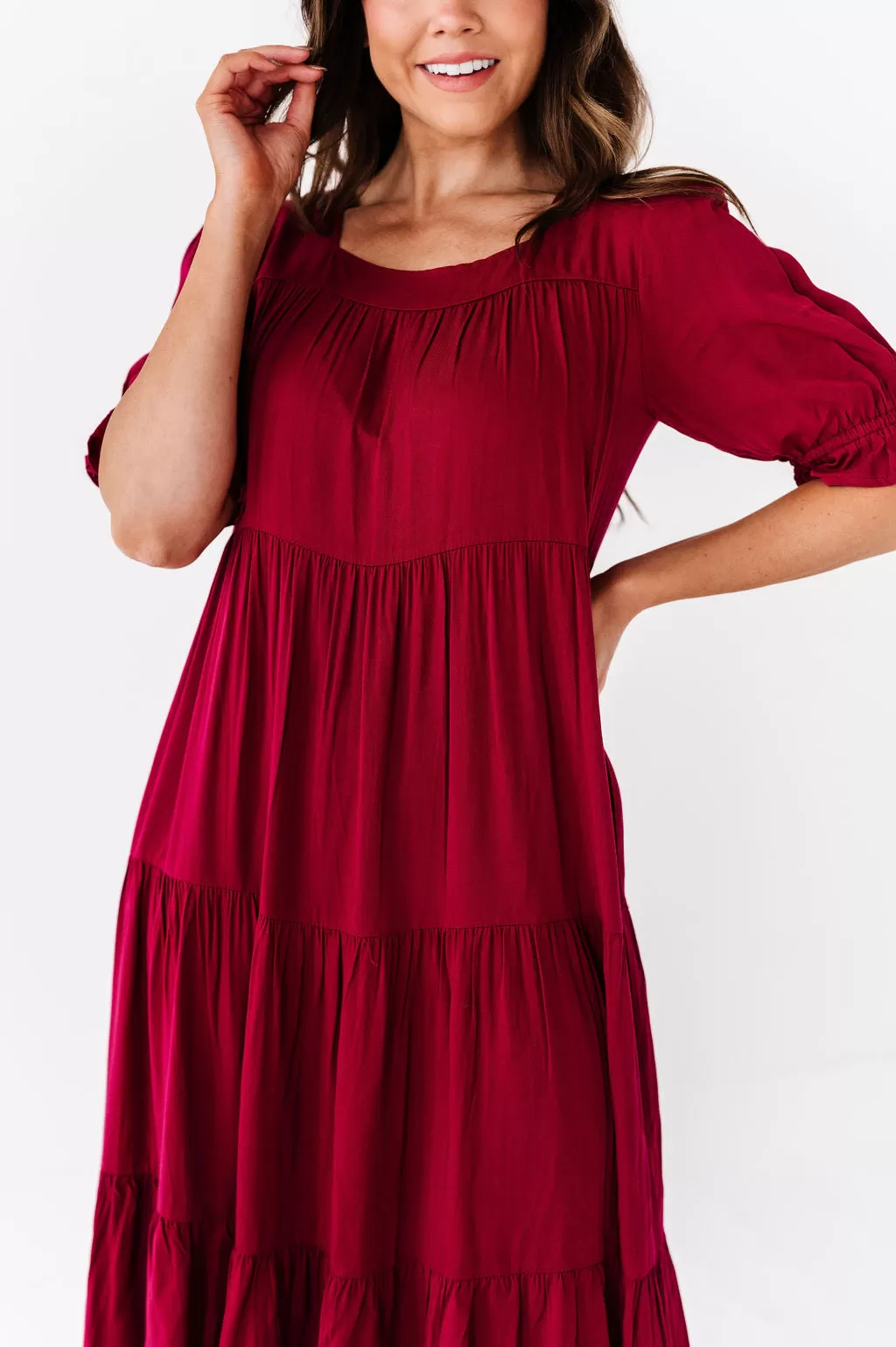 Matilda Tiered Dress in Wine