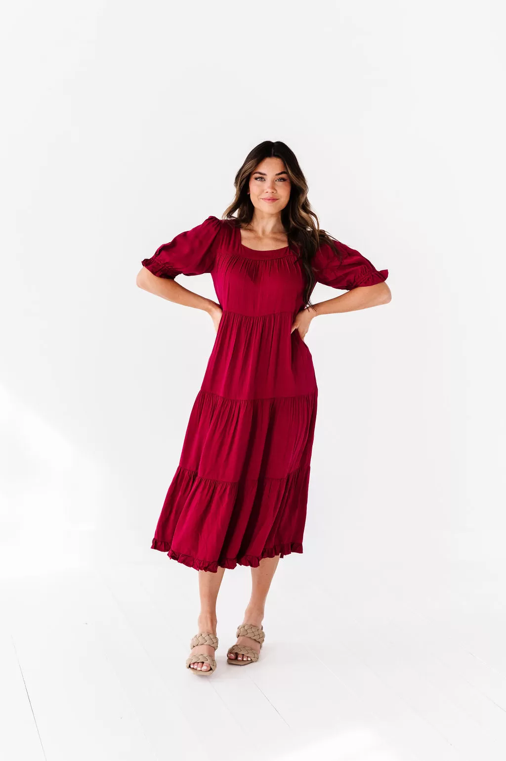 Matilda Tiered Dress in Wine