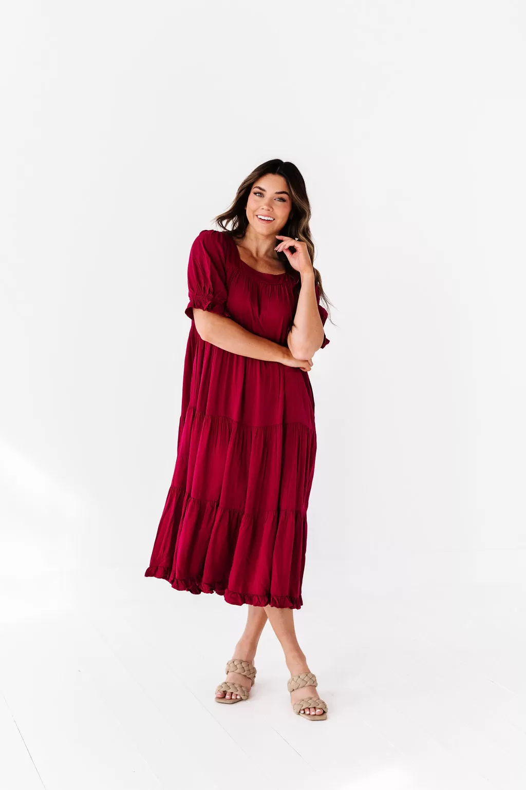 Matilda Tiered Dress in Wine