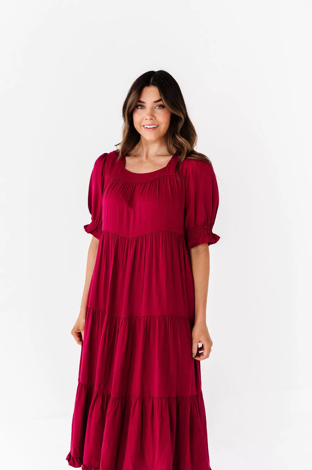 Matilda Tiered Dress in Wine