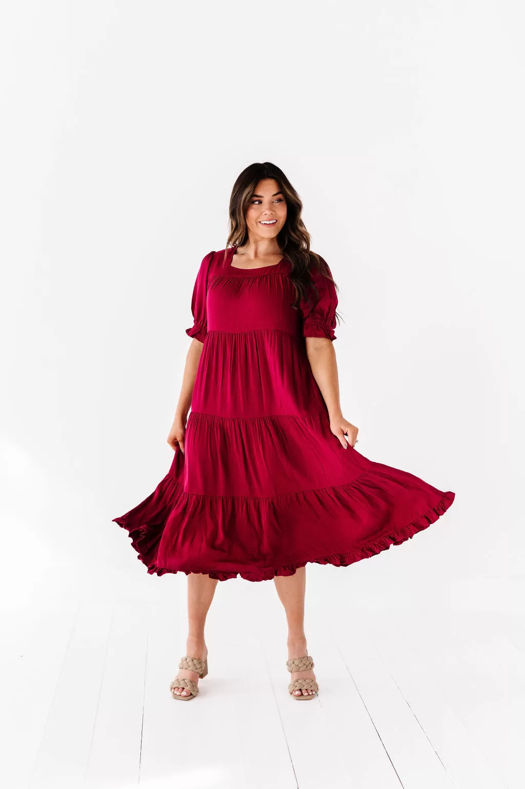 Matilda Tiered Dress in Wine