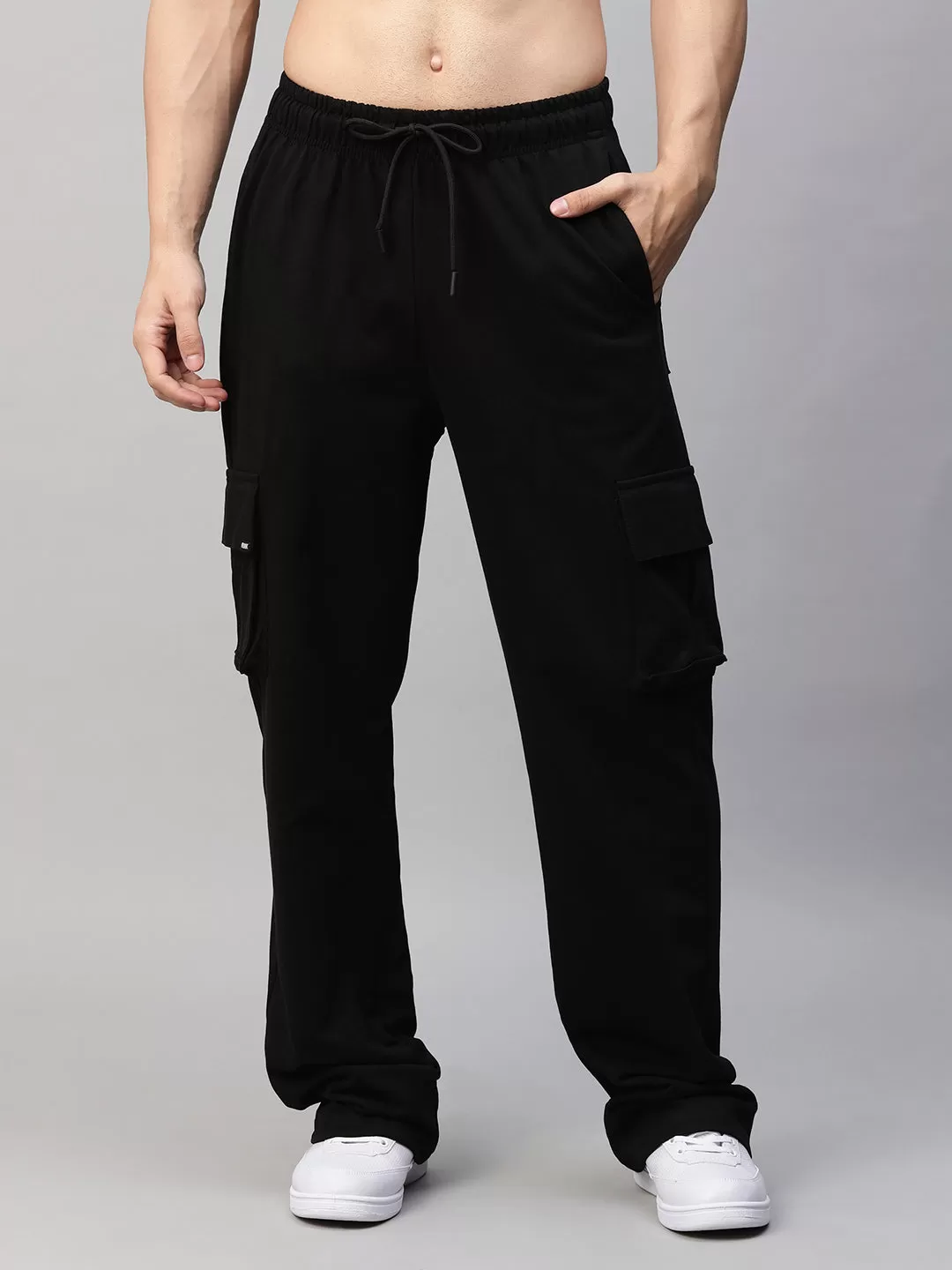 Men Premium Terry Cargo Pants - Black