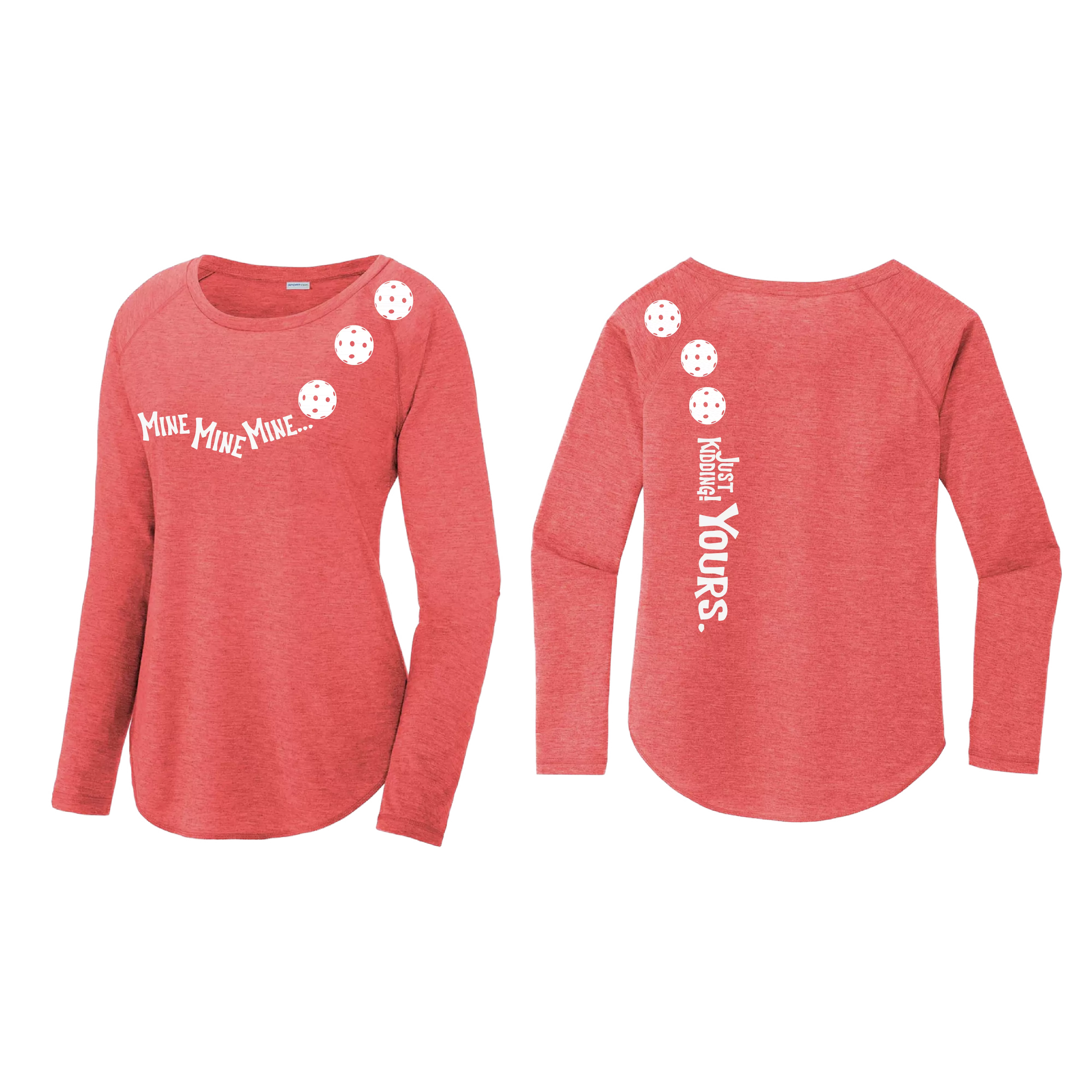 Mine JK Yours (Pickleball colors Patriotic Stars White Purple)| Women's Long Sleeve Scoop Neck Pickleball Shirts | 75/13/12 poly/cotton/rayon