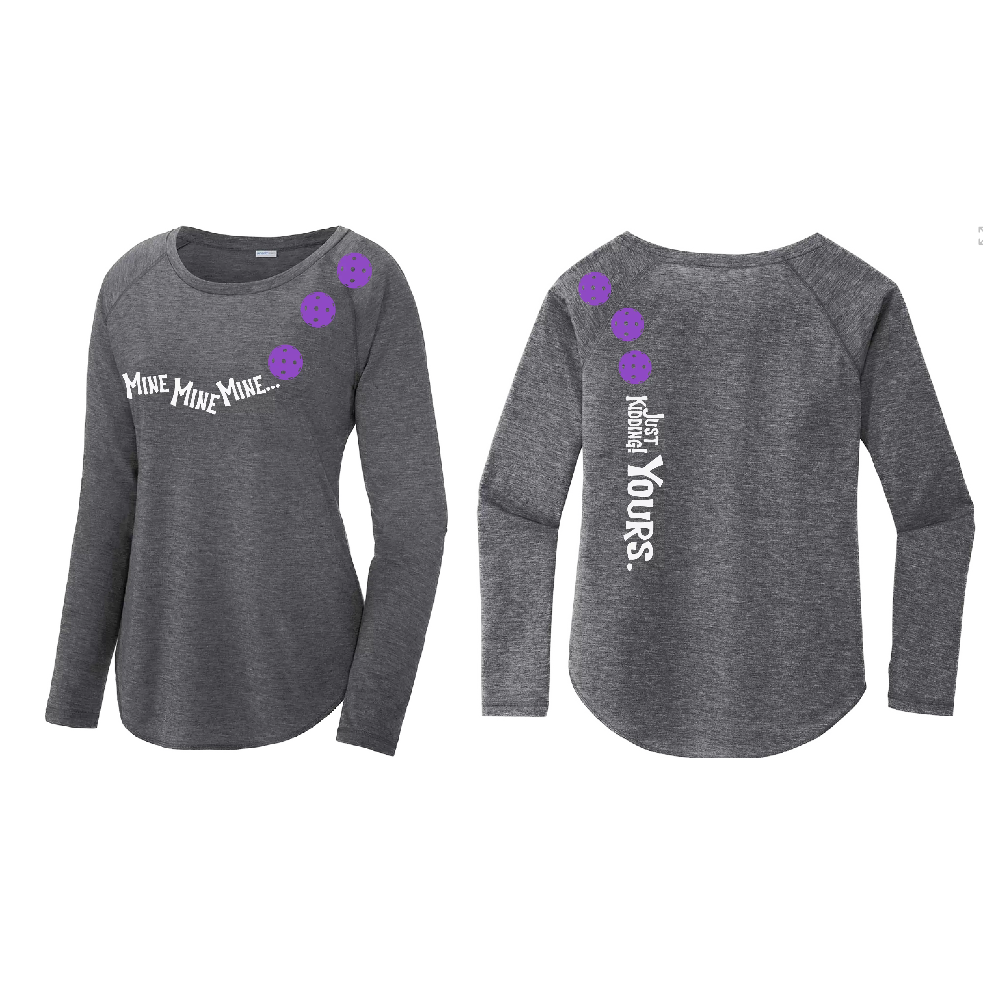 Mine JK Yours (Pickleball colors Patriotic Stars White Purple)| Women's Long Sleeve Scoop Neck Pickleball Shirts | 75/13/12 poly/cotton/rayon