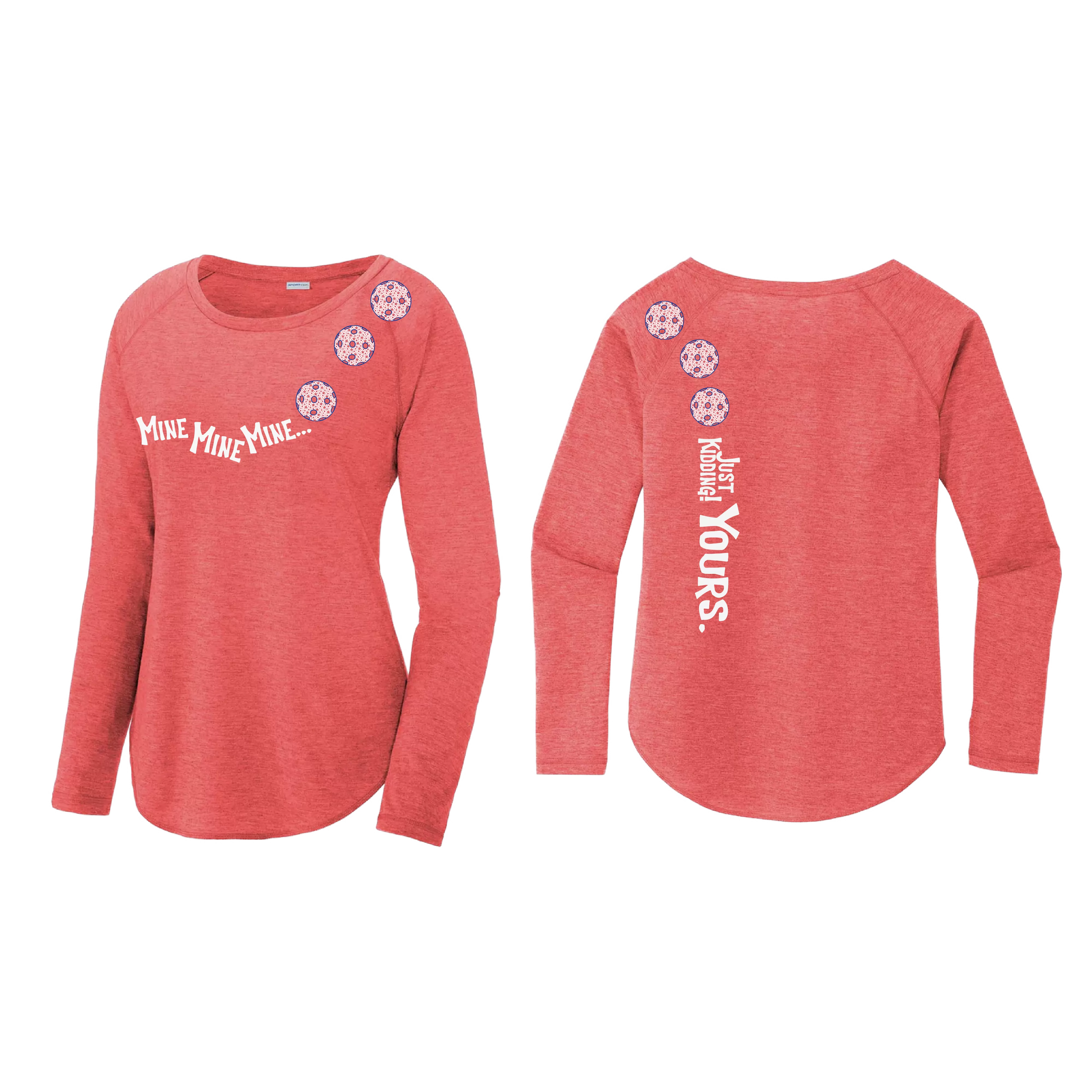 Mine JK Yours (Pickleball colors Patriotic Stars White Purple)| Women's Long Sleeve Scoop Neck Pickleball Shirts | 75/13/12 poly/cotton/rayon