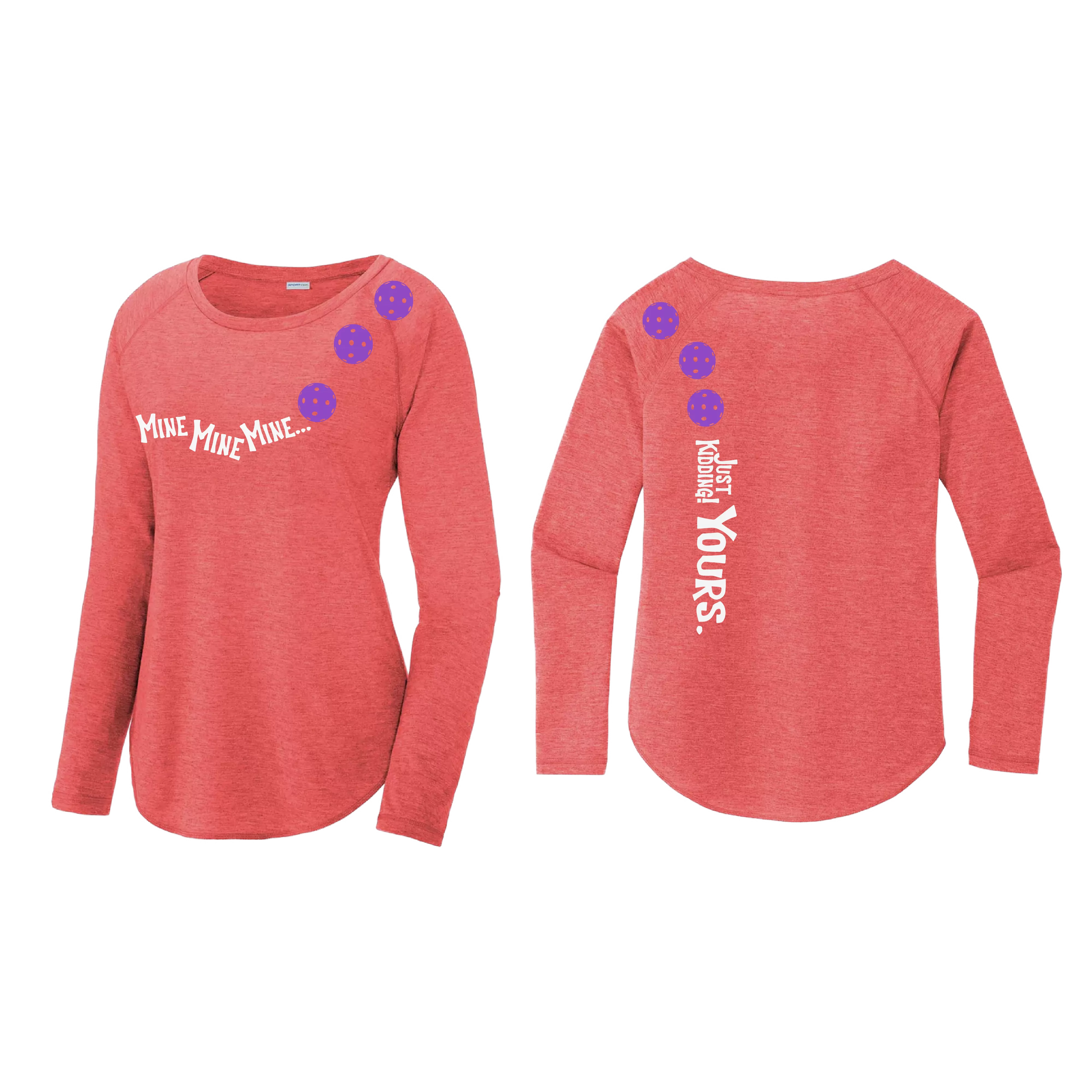 Mine JK Yours (Pickleball colors Patriotic Stars White Purple)| Women's Long Sleeve Scoop Neck Pickleball Shirts | 75/13/12 poly/cotton/rayon