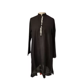 Miraka By Misha Lakhani Black with White Embroidery Details Kurta | Pre Loved |