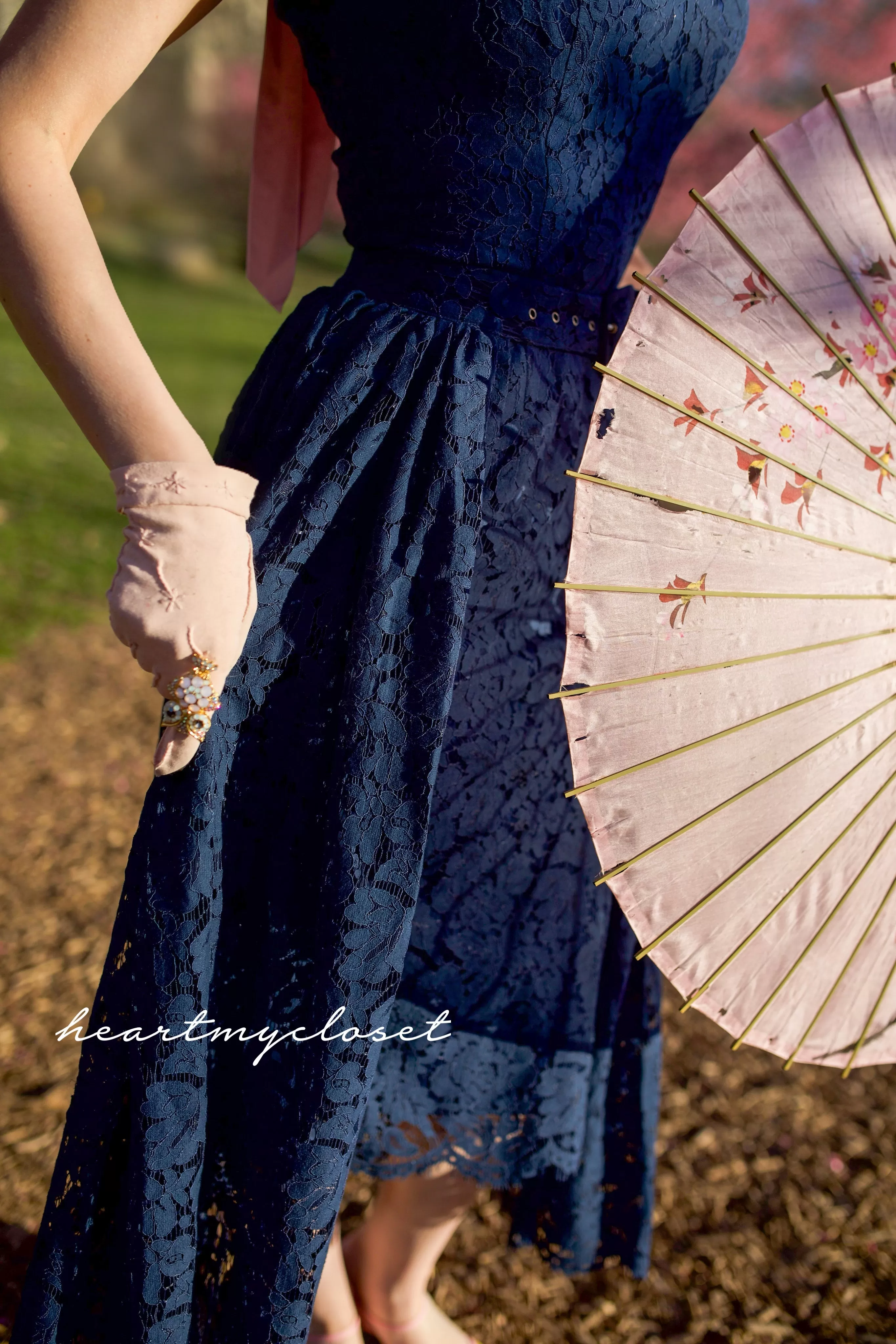 navy Lace Aurora pencil dress with removable skirt wrap