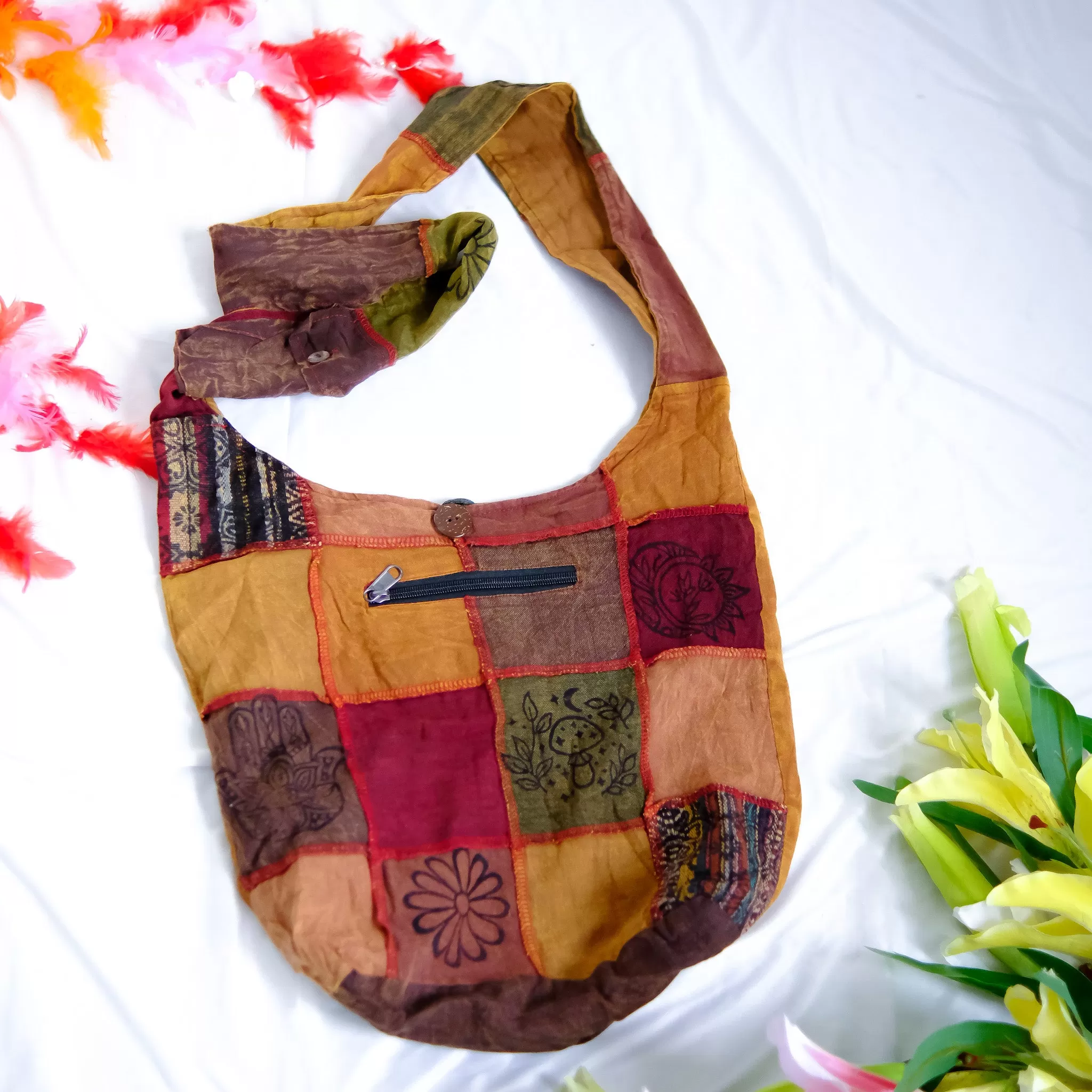 Patchwork Earthtone Messenger Bag