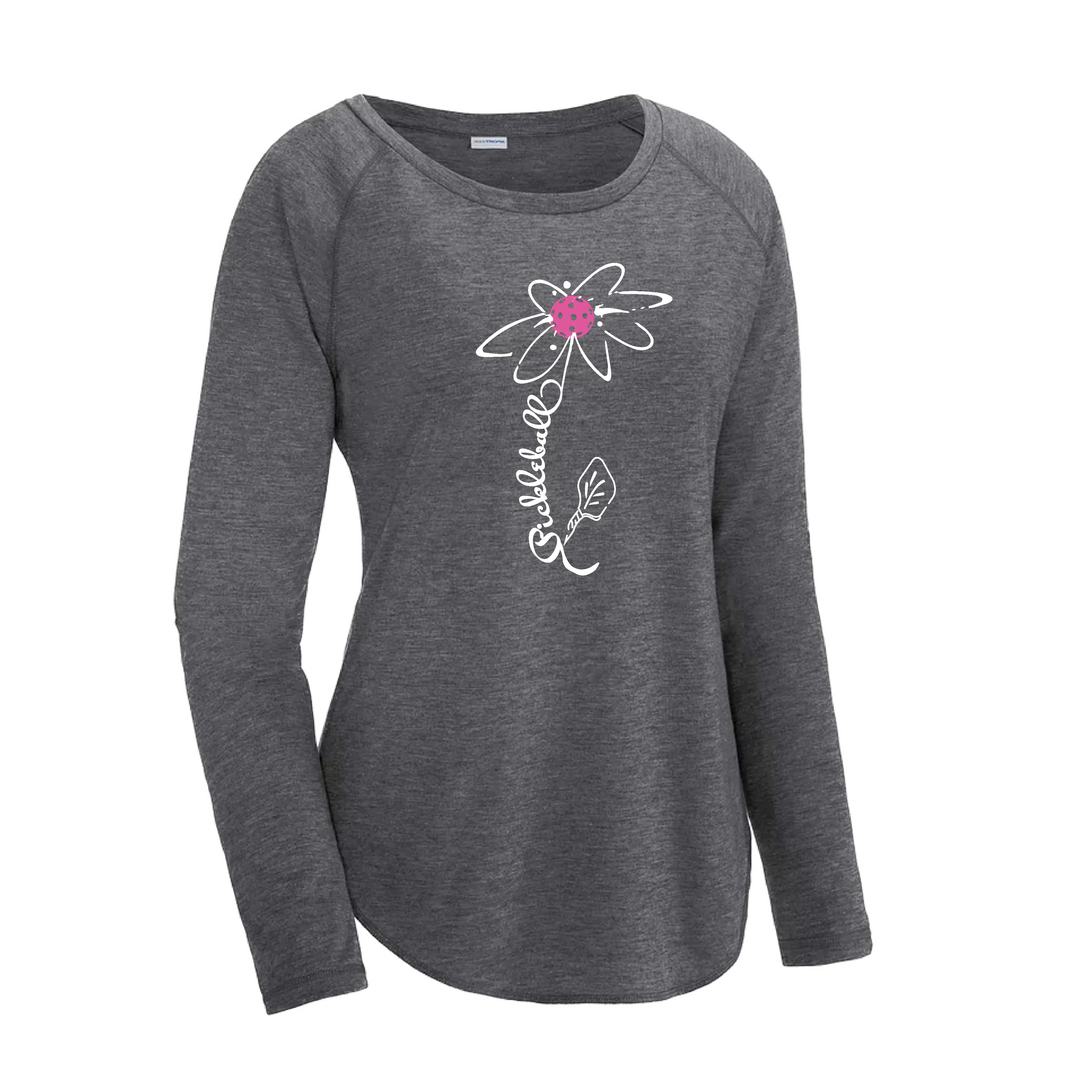 Pickleball Flower (Orange, Pink, Purple or White) | Women's Long Sleeve Scoop Neck Pickleball Shirts | 75/13/12 poly/cotton/rayon