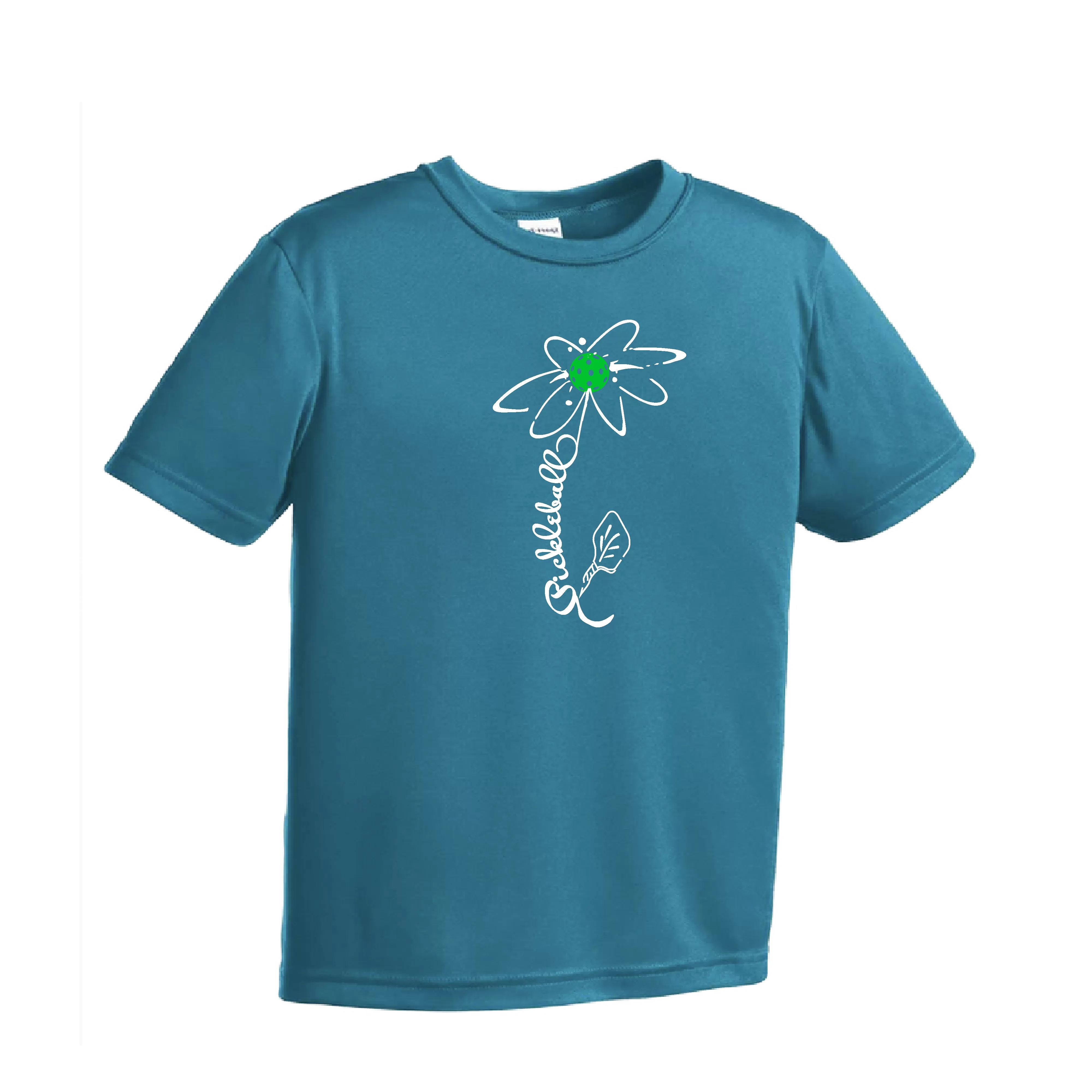 Pickleball Flower (Yellow, Cyan or Green) | Youth Short Sleeve Athletic Shirt | 100% Polyester