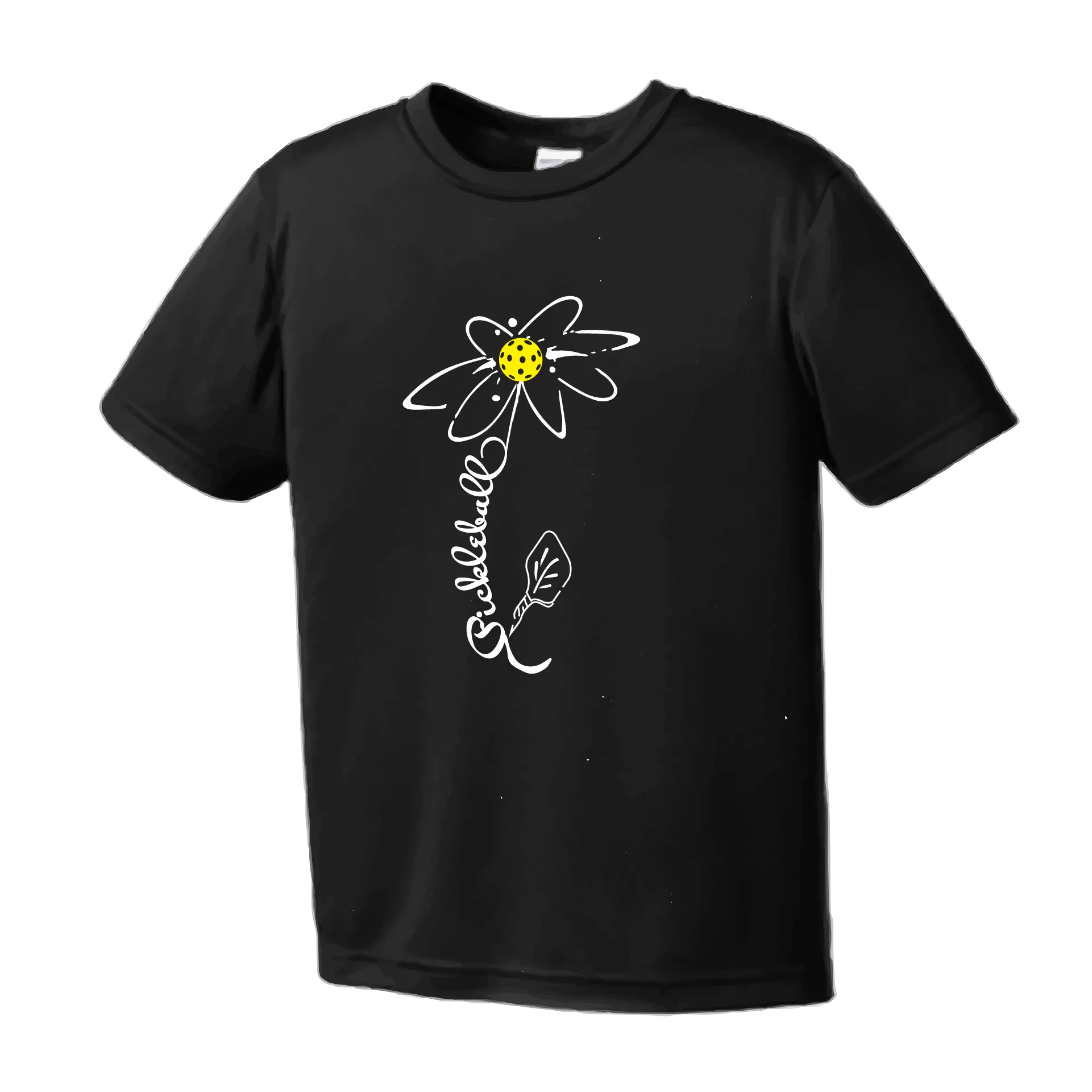 Pickleball Flower (Yellow, Cyan or Green) | Youth Short Sleeve Athletic Shirt | 100% Polyester