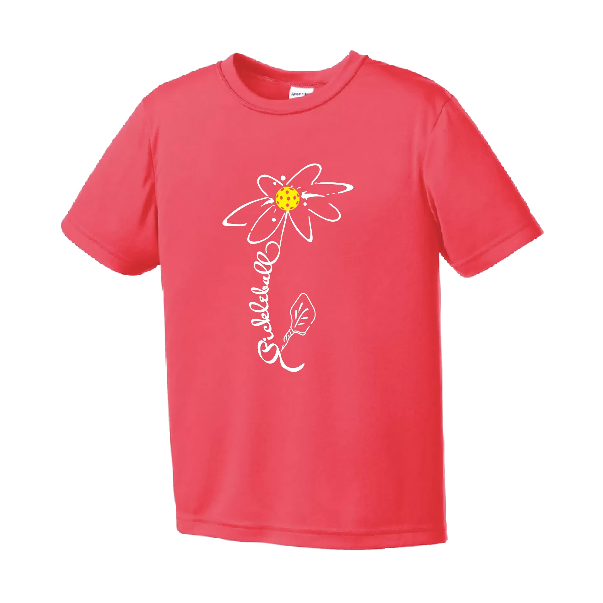 Pickleball Flower (Yellow, Cyan or Green) | Youth Short Sleeve Athletic Shirt | 100% Polyester