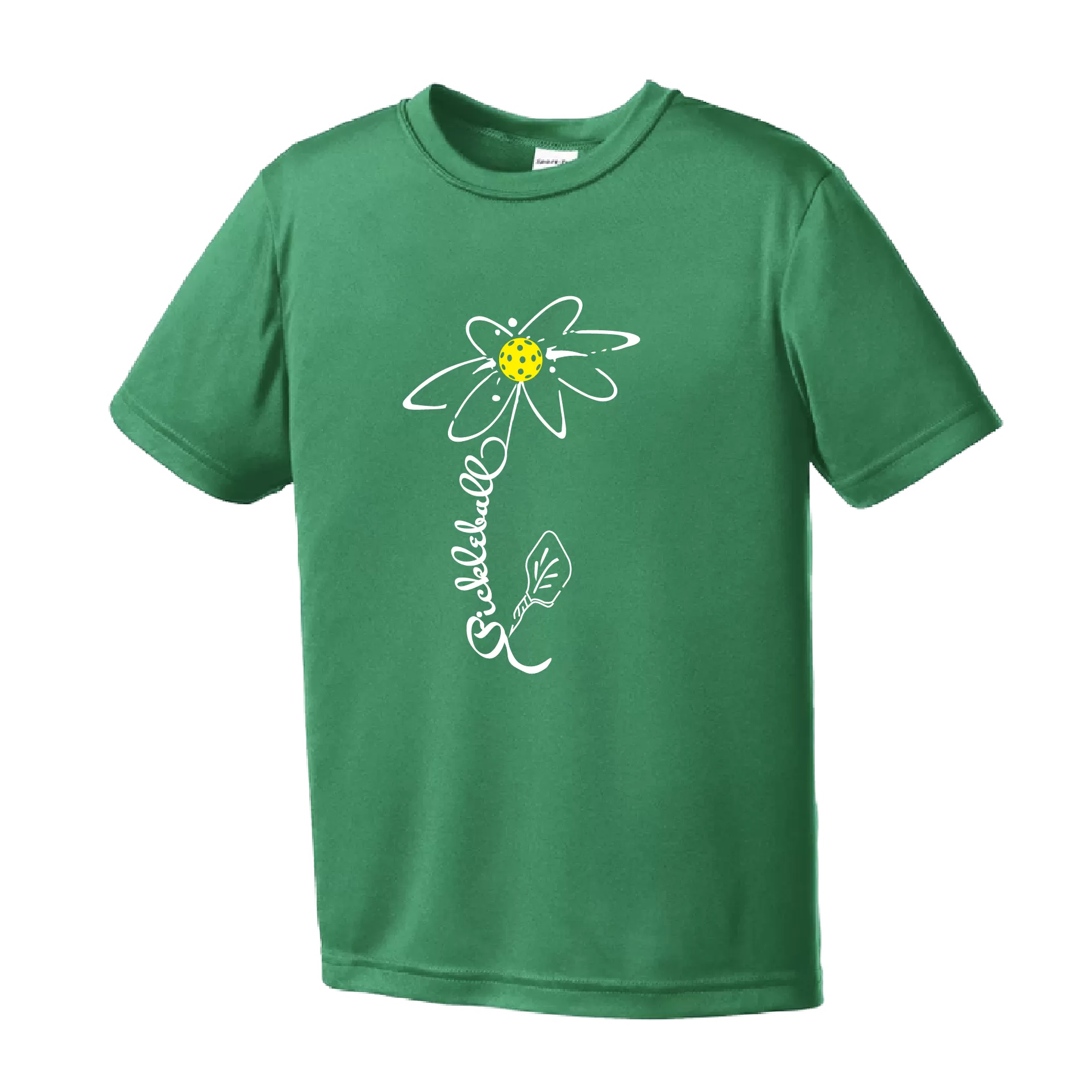 Pickleball Flower (Yellow, Cyan or Green) | Youth Short Sleeve Athletic Shirt | 100% Polyester