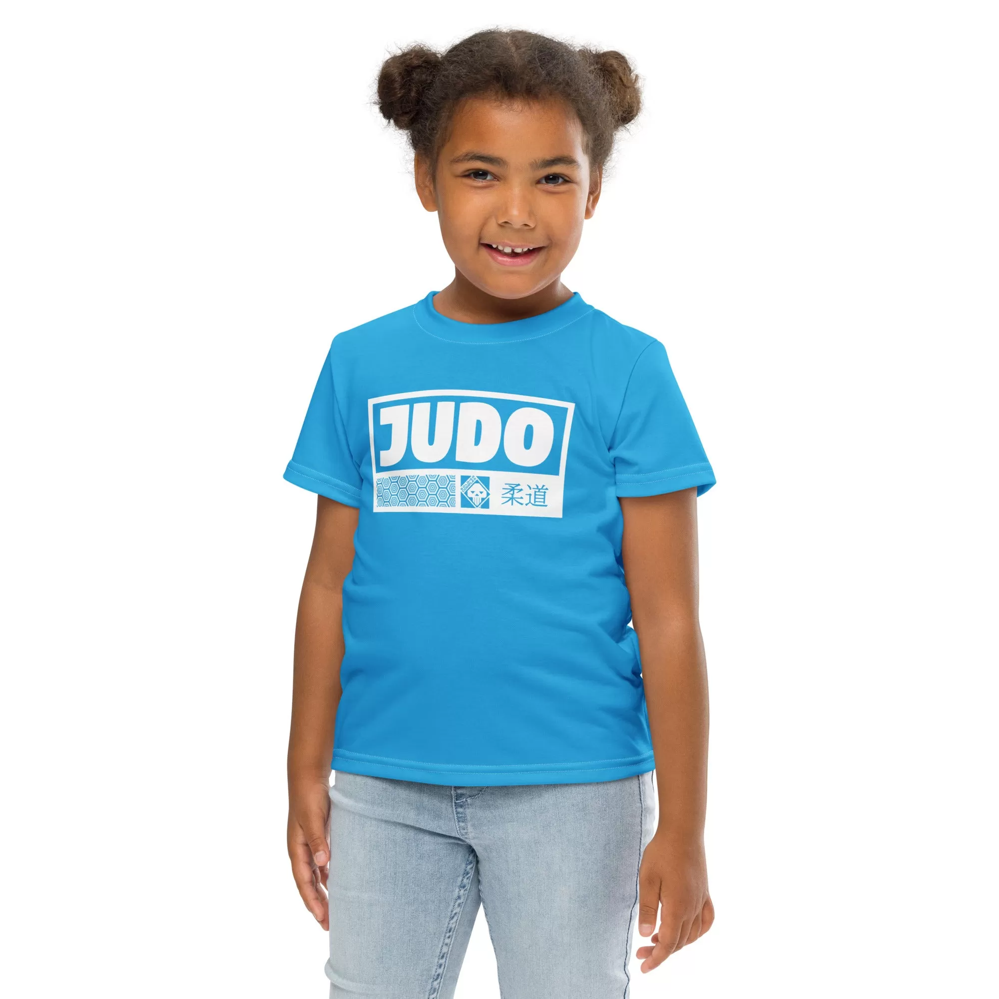 Playful Protection: Girl's Short Sleeve Judo Rash Guard - Cyan