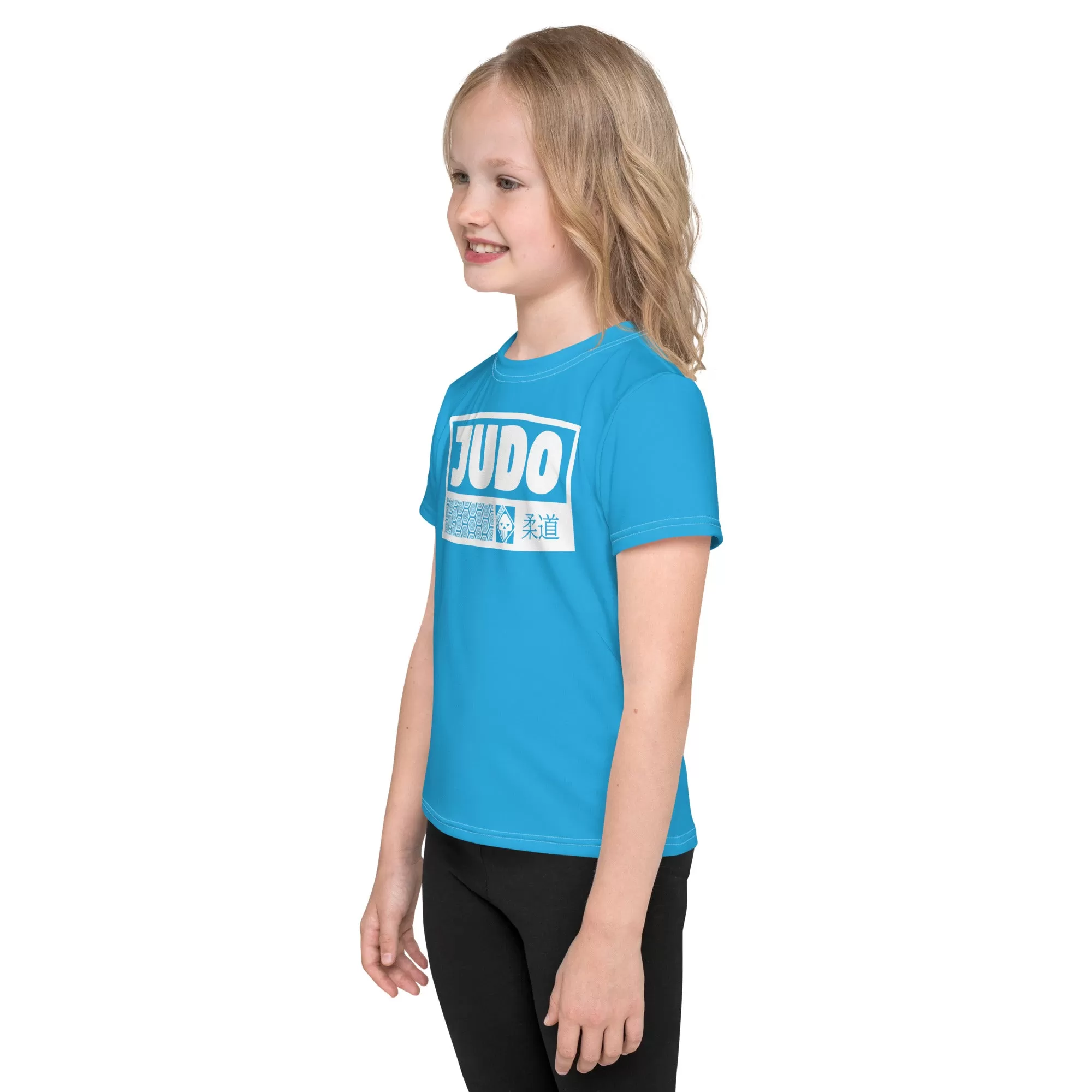 Playful Protection: Girl's Short Sleeve Judo Rash Guard - Cyan