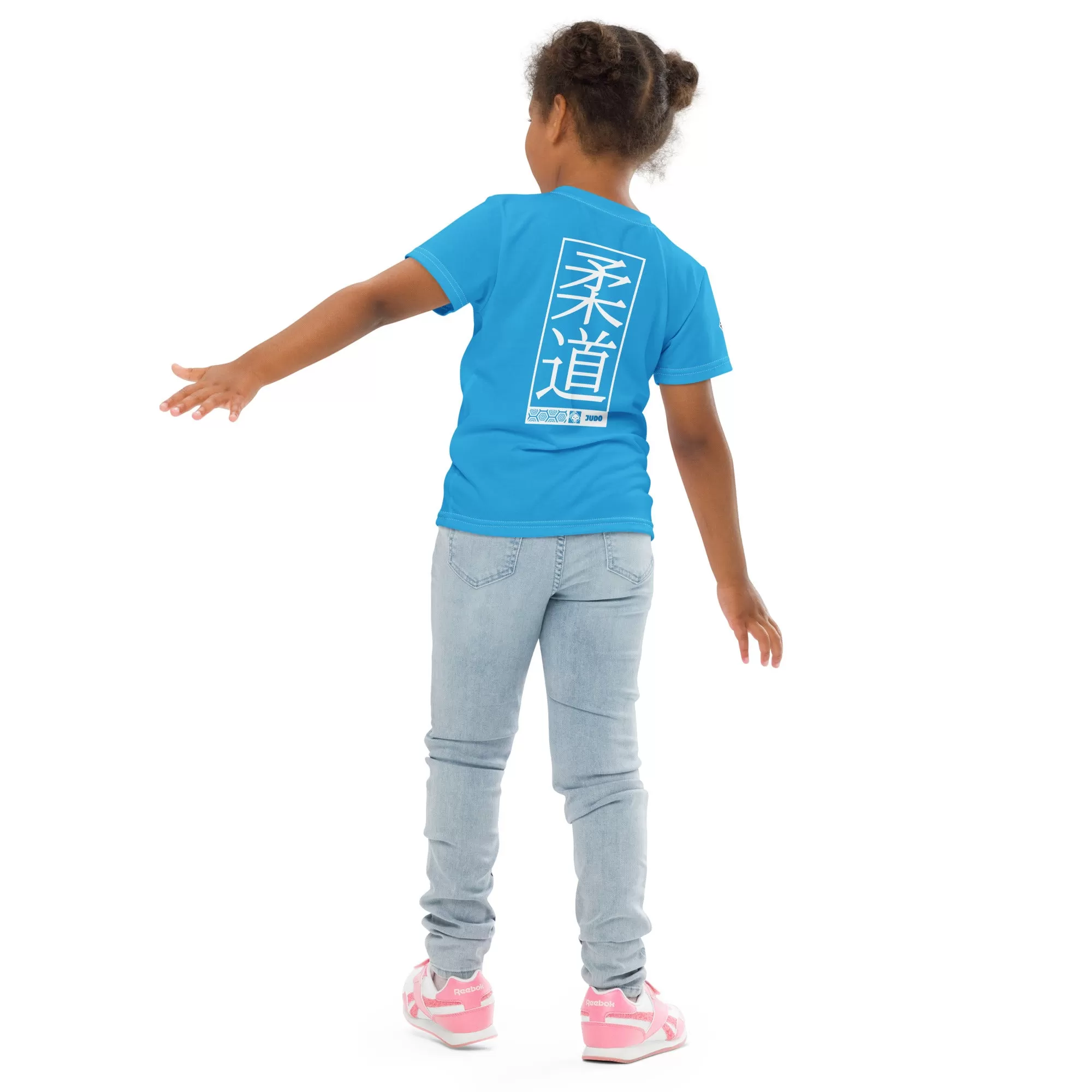 Playful Protection: Girl's Short Sleeve Judo Rash Guard - Cyan