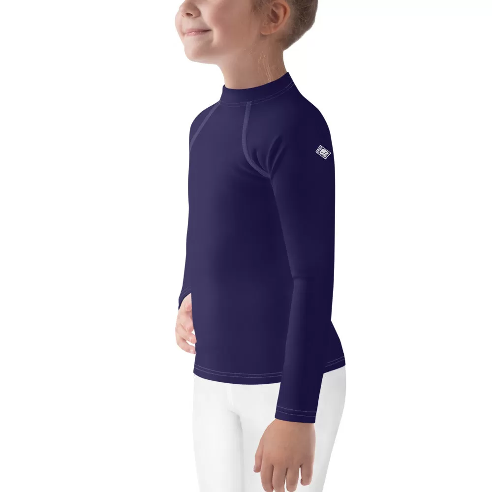 Playful Protection: Kid's Solid Color Rash Guards for Girls - Midnight Blue